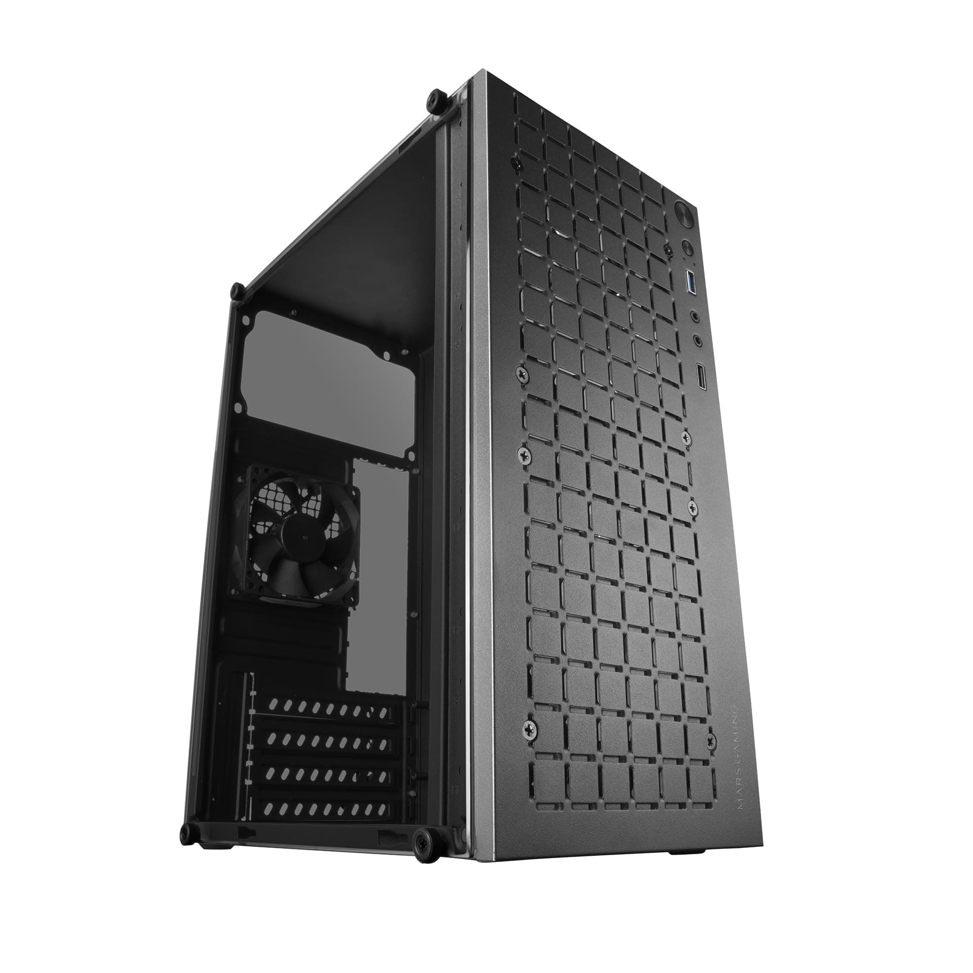Mars Gaming MC-1000, Kompaktes MicroATX-Gehäuse, Metall-Mesh-Frontdesign, Volles Seitenfenster, 1x Ultra-Silent FDB 80mm Lüfter, Schwarz Bild 2