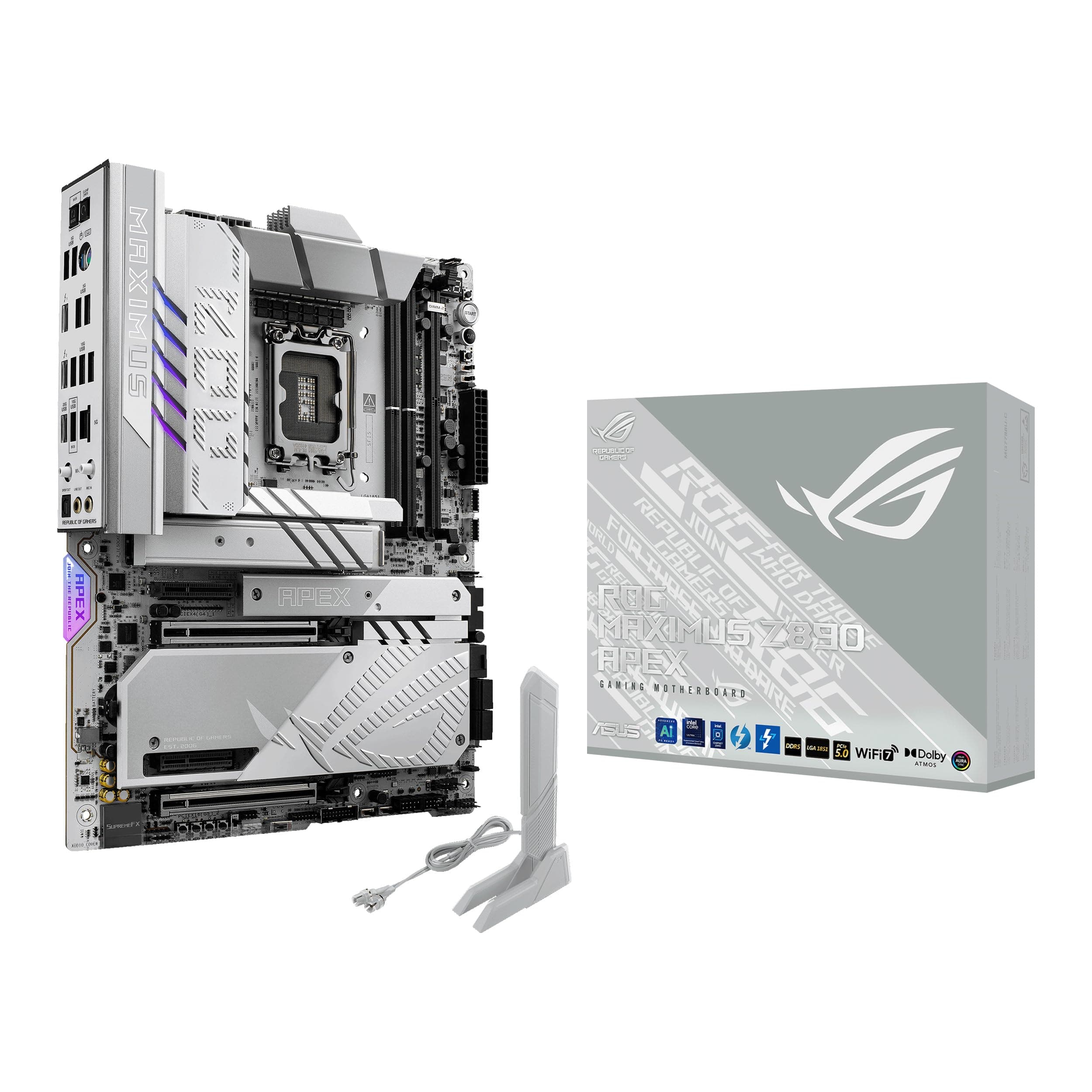 ASUS ROG MAXIMUS Z890 APEX Intel® Z890 LGA 1851 ATX Motherboard, Advanced AI PC-Ready, 22+2+1+2 Stufen, DDR5, WiFi 7, 5G LAN, 3x PCIe® 5.0 M.2, Thunderbolt™ 4, USB Type-C®, AI OC, Cooling & Networking Z890 Apex|AI PC-Ready|White