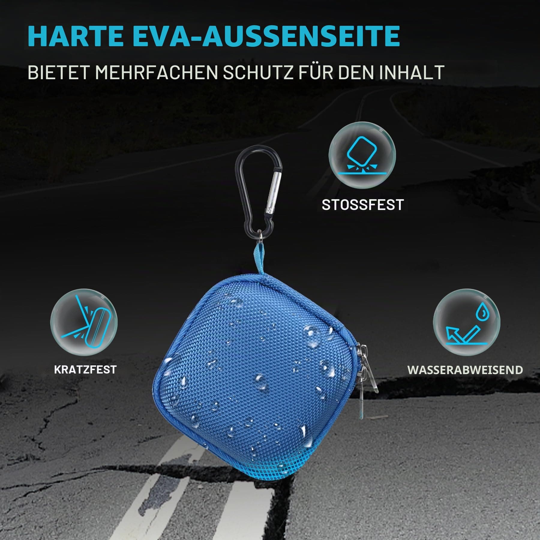 Lacdo Festplattentasche Schutzhülle für Crucial X10 / Crucial X9 / X9 Pro / X10 Pro Portable SSD 1TB 2TB 4TB 6TB 8TB Externes Solid State Laufwerk, Hart Eva Schockfeste Wasserdicht Reisetasche, Blau Bild 7