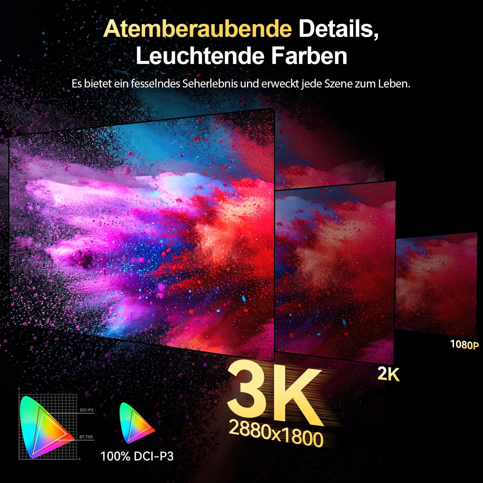 UPERFECT 3K OLED 120Hz 16 Zoll Portable Monitor 100000:1 500 Nits 2880*1800 DCI-P3 0.1ms Ansprechzeit 16:10 Bildschirm Mini HDMI USB C für PC Laptop Handy Spielkonsolen, Metallgehäuse, VESA-kompatibel 16 In Bild 7