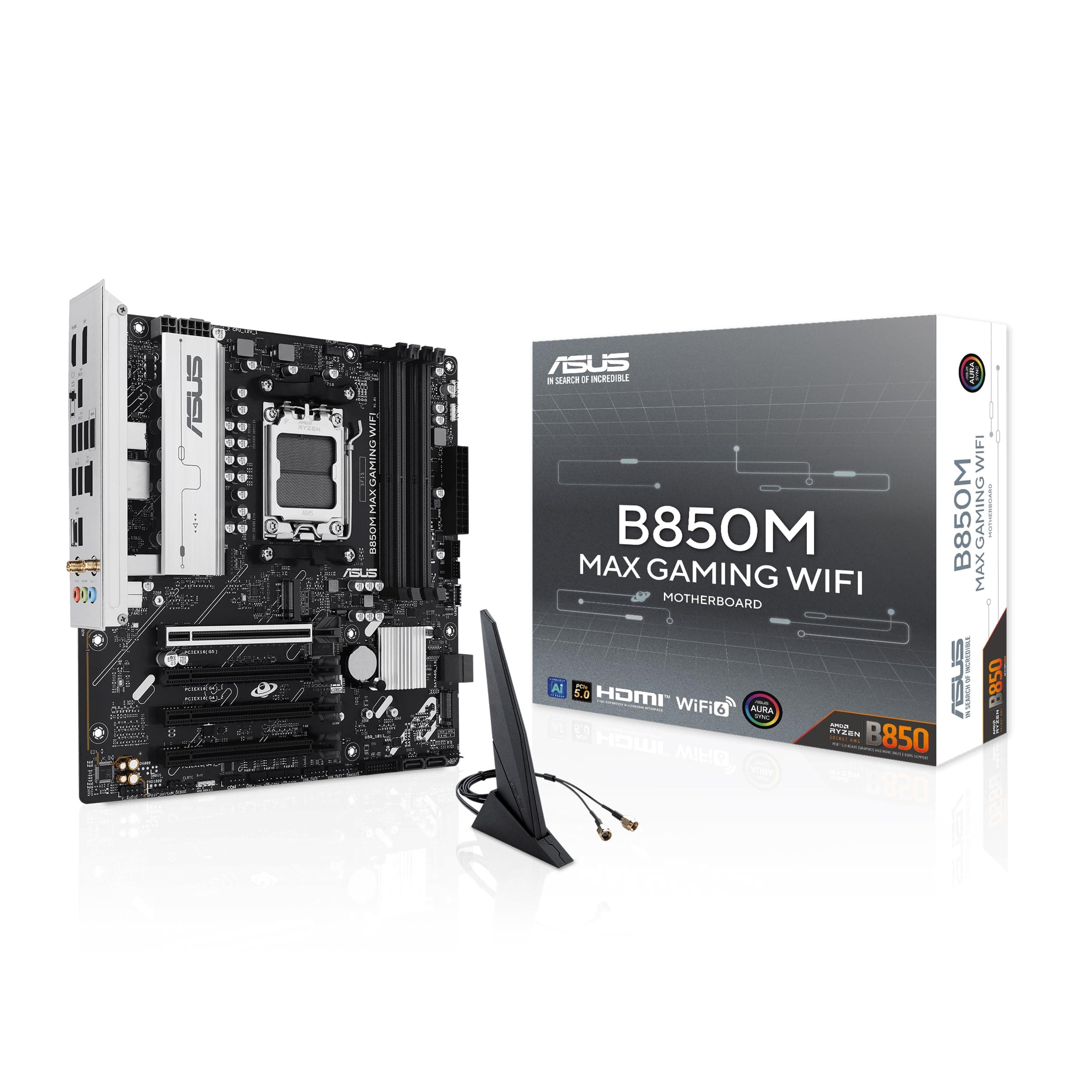 ASUS B850M MAX Gaming Mainboard Sockel AMD AM5 (mATX, DDR5, PCIe 5.0, 3X M.2, WiFi 6, BIOS Flashback, Aura Sync, Q-LED Core) Bild 2