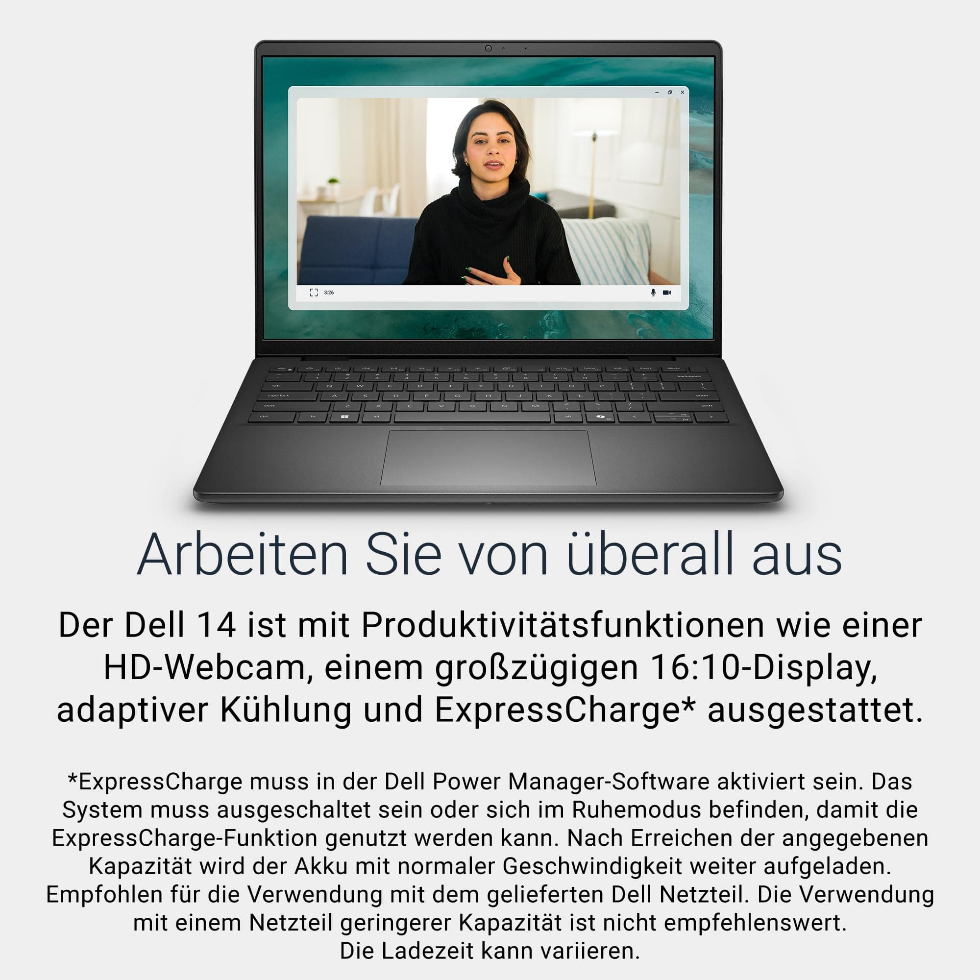 Dell 14 Laptop DC14255 Copilot+ PC 14" 2K (1920×1200) AMD Ryzen 5 220, 16GB RAM, 512GB SSD, AMD Radeon Grafik, QWERTZ Hintergrundbeleuchtete Tastatur, Windows 11 Home, Wi-Fi 6 – Carbon Black Ryzen 5 220 16 GB 512GB SSD Bild 4