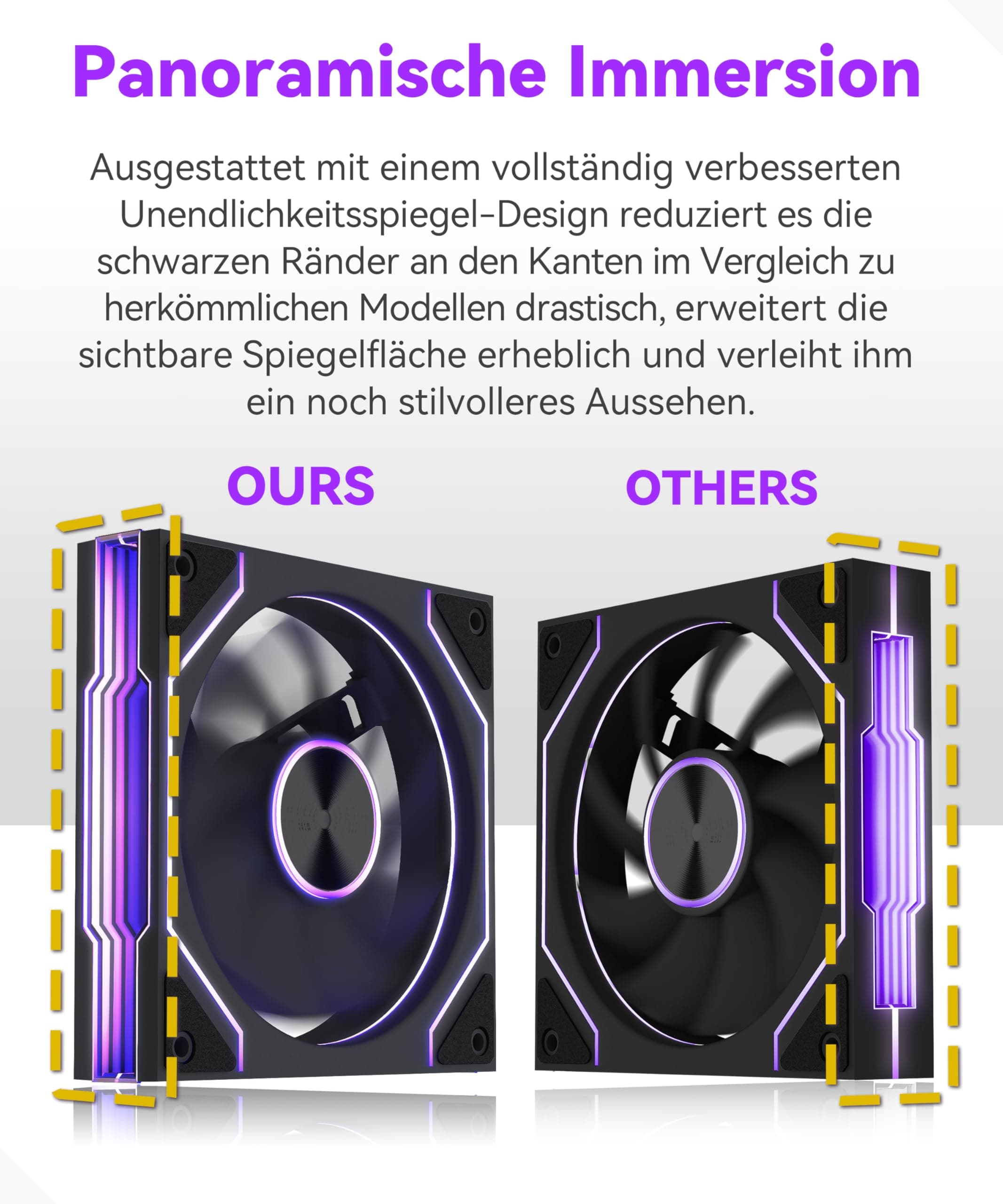MUSETEX Y6 PC Gehäuse Vorinstallation 7 Infinity Mirror PWM ARGB-Lüfter, ATX Mid Tower Computer Gehäuse, Gaming PC Gehäuse mit Type-C, 270° Full View Tempered Glass, Schwarz 42,5T x 27,5B x 39,8H cm Bild 5