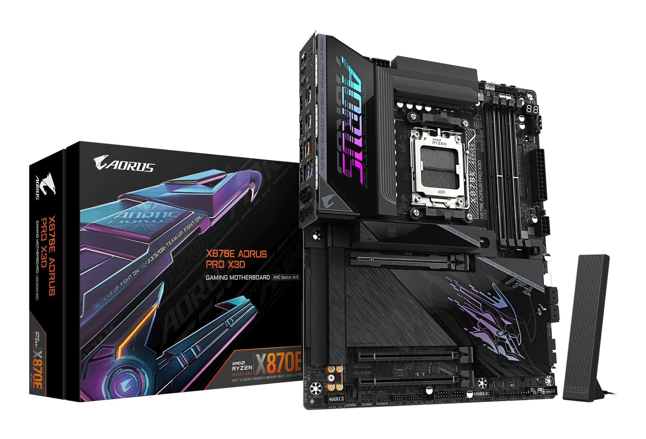 GIGABYTE X870E AORUS PRO X3D Mainboard - Unterstützt AMD Ryzen 9000 CPUs, digitales 18+2+2-Phasen-VRM, bis zu 9000MHz DDR5 (O.C.), 2xPCIe 5.0 + 2xPCIe 4.0, Wi-Fi 7, 5GbE LAN, USB 4 Bild 2
