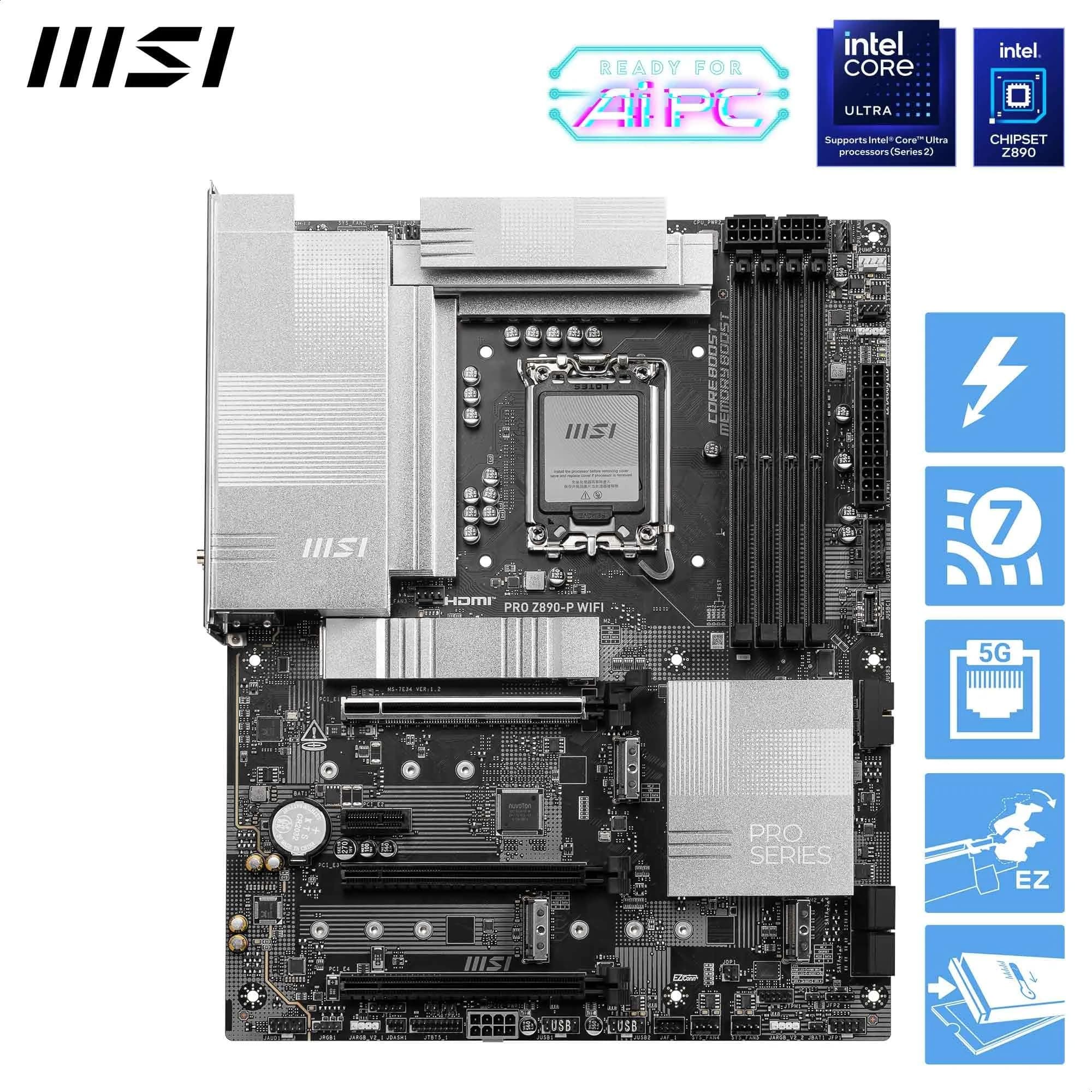 MSI PRO Z890-P WiFi Mainboard, ATX - Unterstützt Intel Core Ultra Prozessoren (Series 2), LGA 1851-55A DrMOS, DDR5 Memory Boost (9200+ MT/s OC), PCIe 5.0 x16 & 4.0 x16, M.2 Gen5, Wi-Fi 7, 5G LAN Bild 3