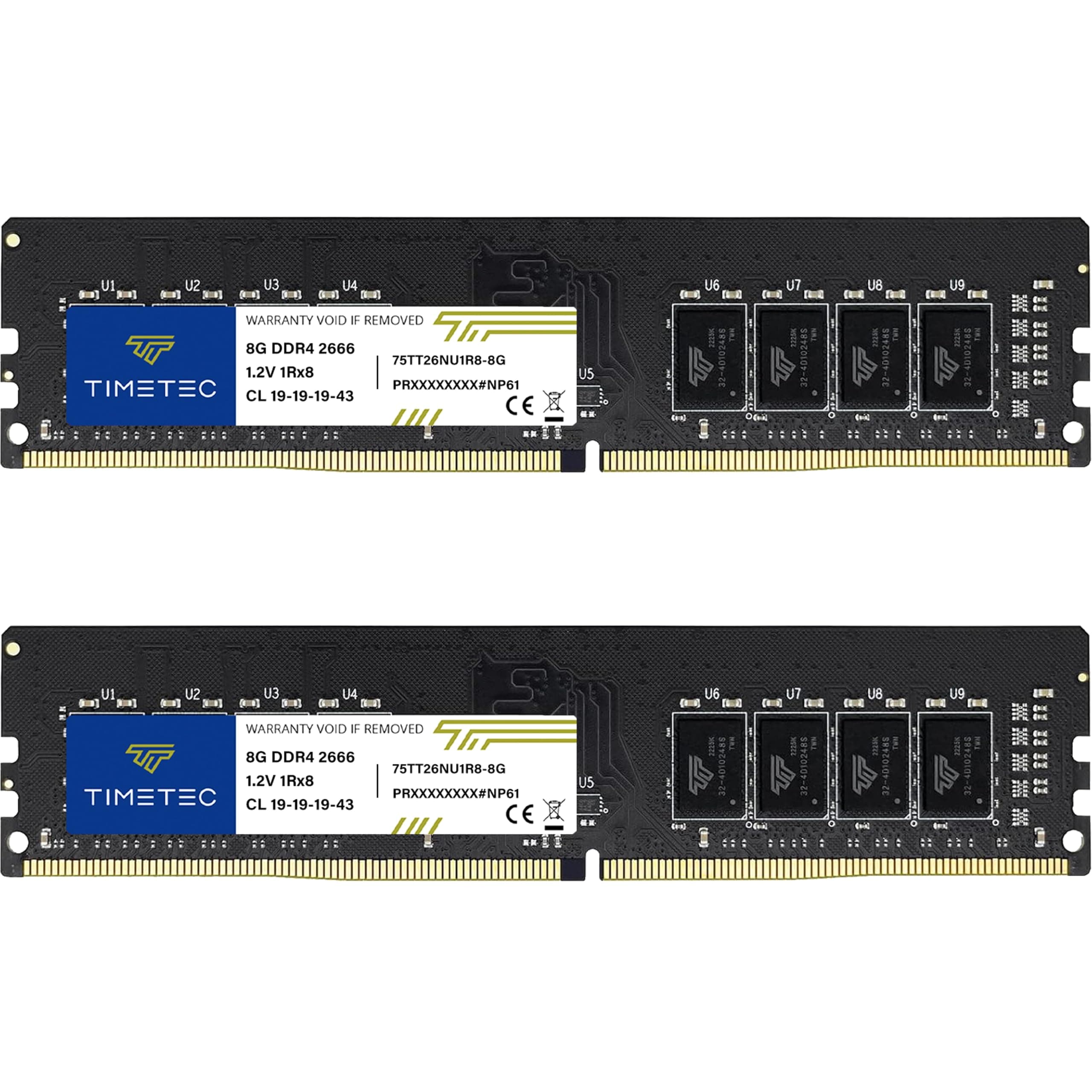 Timetec 16 GB KIT (2x8 GB) DDR4 2666 MHz (PC4-2666V) PC4-21300 UDIMM Desktop-RAM – Non-ECC Unbuffered, 288 Pin, 1,2 V, CL19 DIMM-Speichermodul 16GB (2x8GB) Bild 2