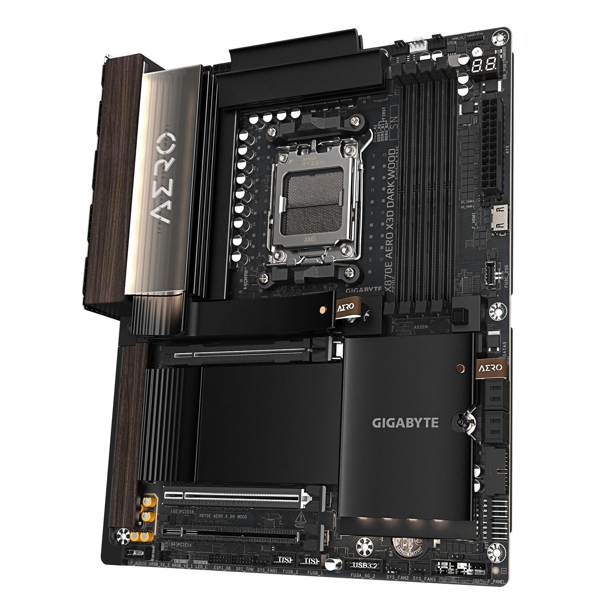GIGABYTE X870E AERO X3D Dark Wood Mainboard – Unterstützt AMD Ryzen 9000 CPUs, digitales 16+2+2-Phasen-VRM, bis zu 9000 Hz DDR5 (OC), 2× PCIe 5.0 + 2× PCIe 4.0, Wi-Fi 7, 5-GbE-LAN, USB 4 Bild 7
