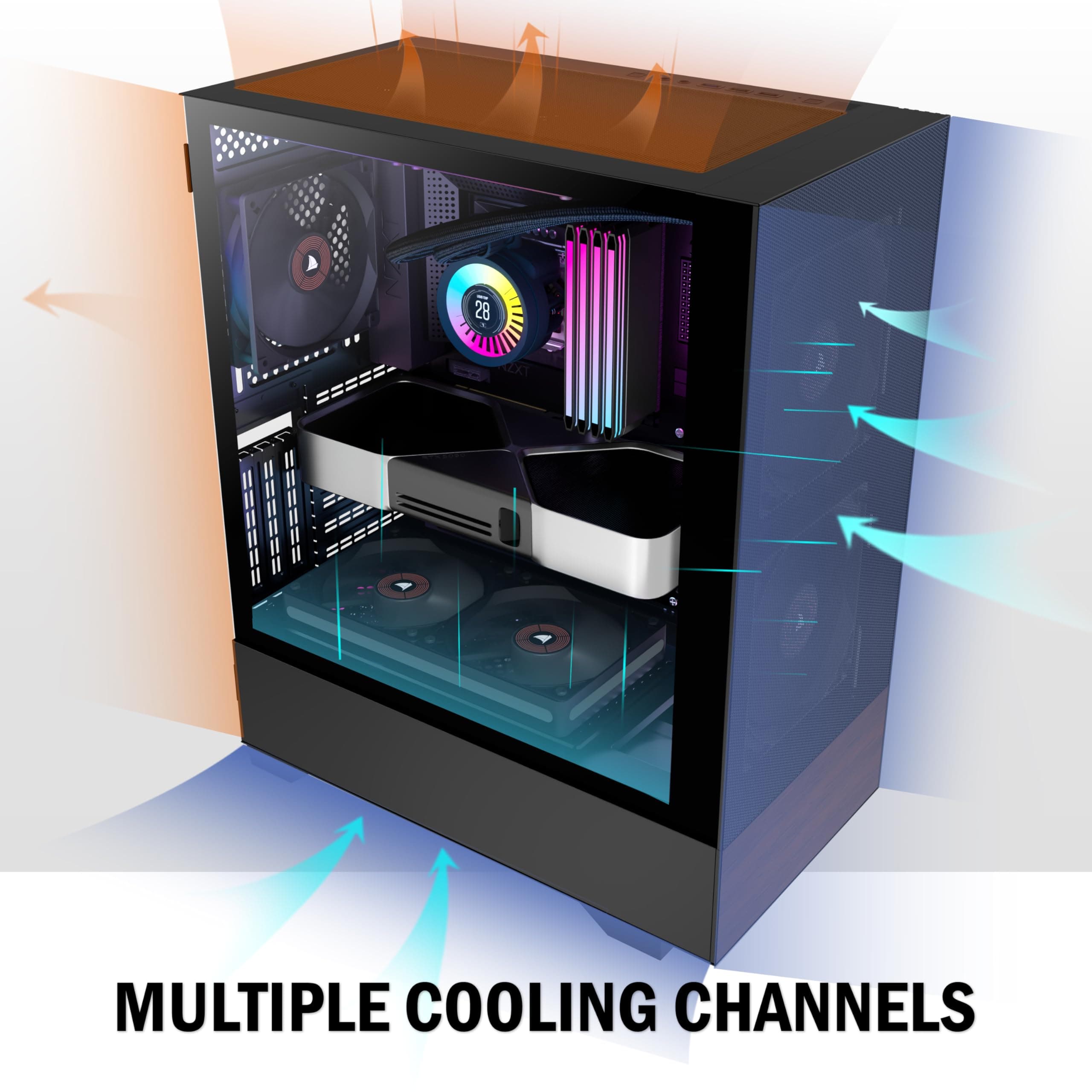 KEDIERS PC Gehäuse ATX Vorinstallation 3 Lüfter NO-LED, Mid Tower ATX Computer Gehäuse mit Glas,Schwarz Gaming PC Gehäuse, H3 schwarz + 3-Lüfter NO-LED Bild 5