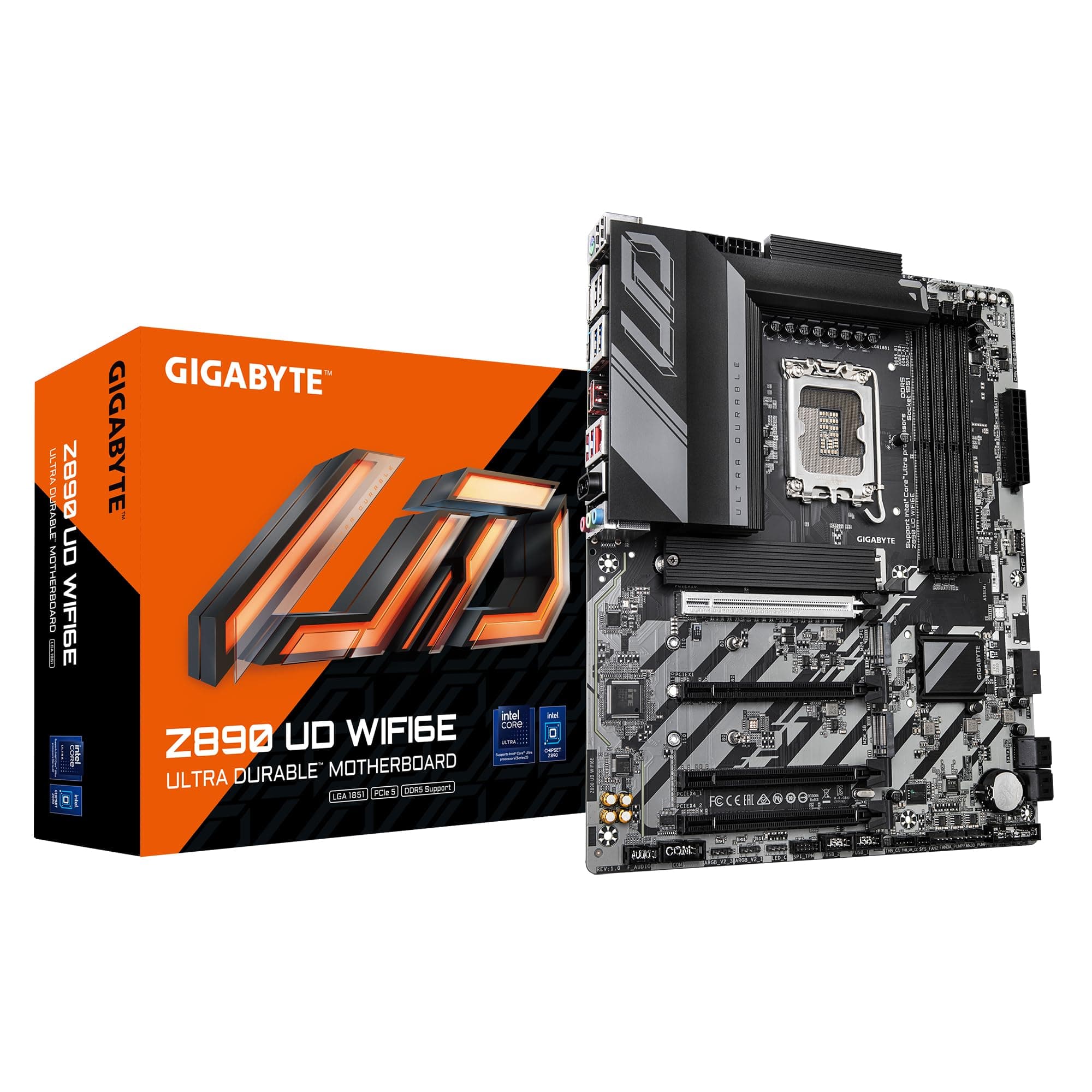 GIGABYTE Z890 UD WIFI6E Motherboard - Unterstützt Intel Core Ultra (Serie 2) CPUs, 12+1+2 Phasen VRM, bis zu 8800MHz DDR5 (OC), 1xPCIe 5.0 + 2xPCIe 4.0, Wi-Fi 6E, 2.5GbE LAN, Thunderbolt 4 Bild 2