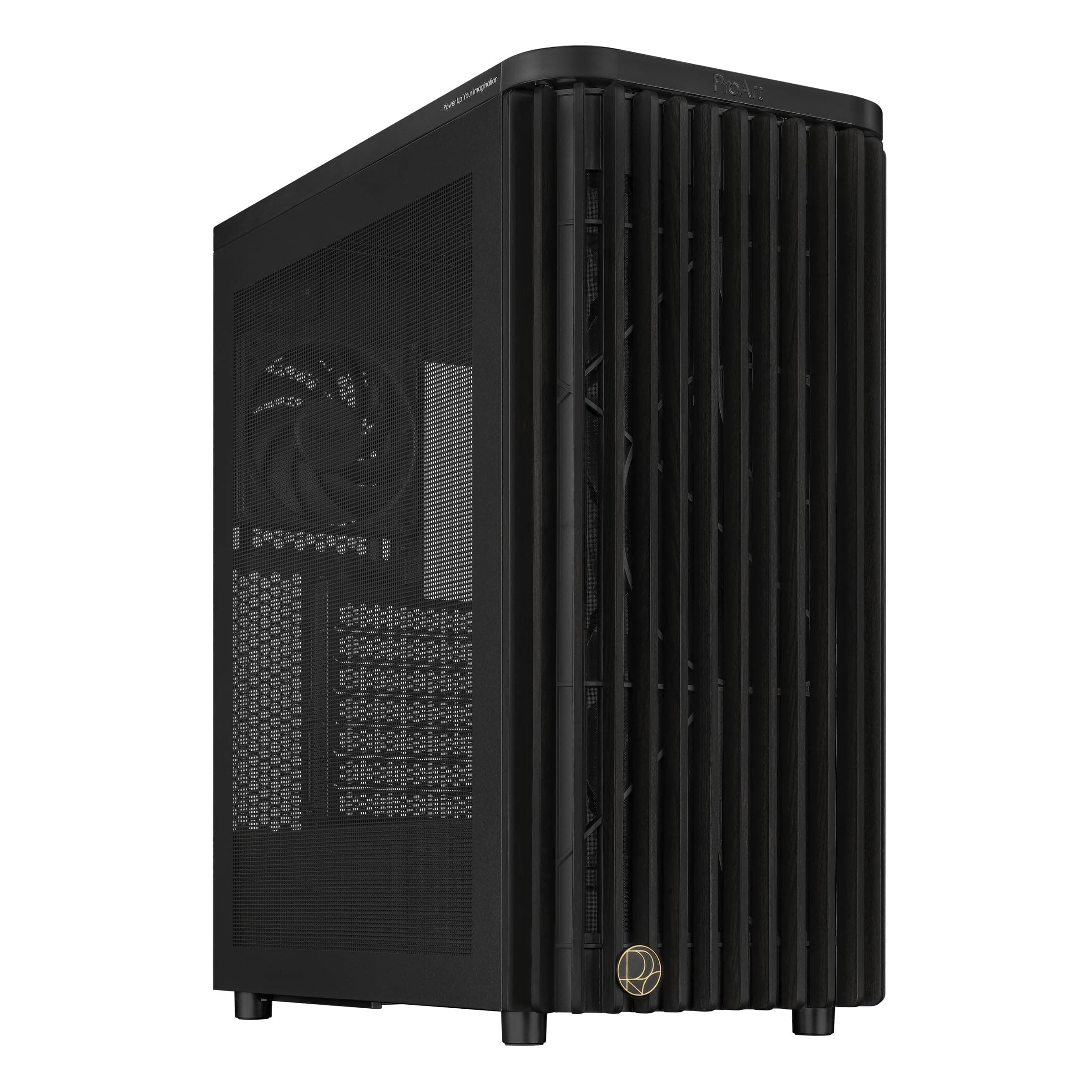 ASUS ProArt PA401 Wood Edition Black ATX PC Gehäuse (Mesh-Panel, 240-mm-Radiatorhalterung, 160x32-mm-Lüfter, FSC-zertifizierte Front aus Holz, abnehmbare Netzteilhalterung, PWM-Steuerung, Schwarz) Bild 2