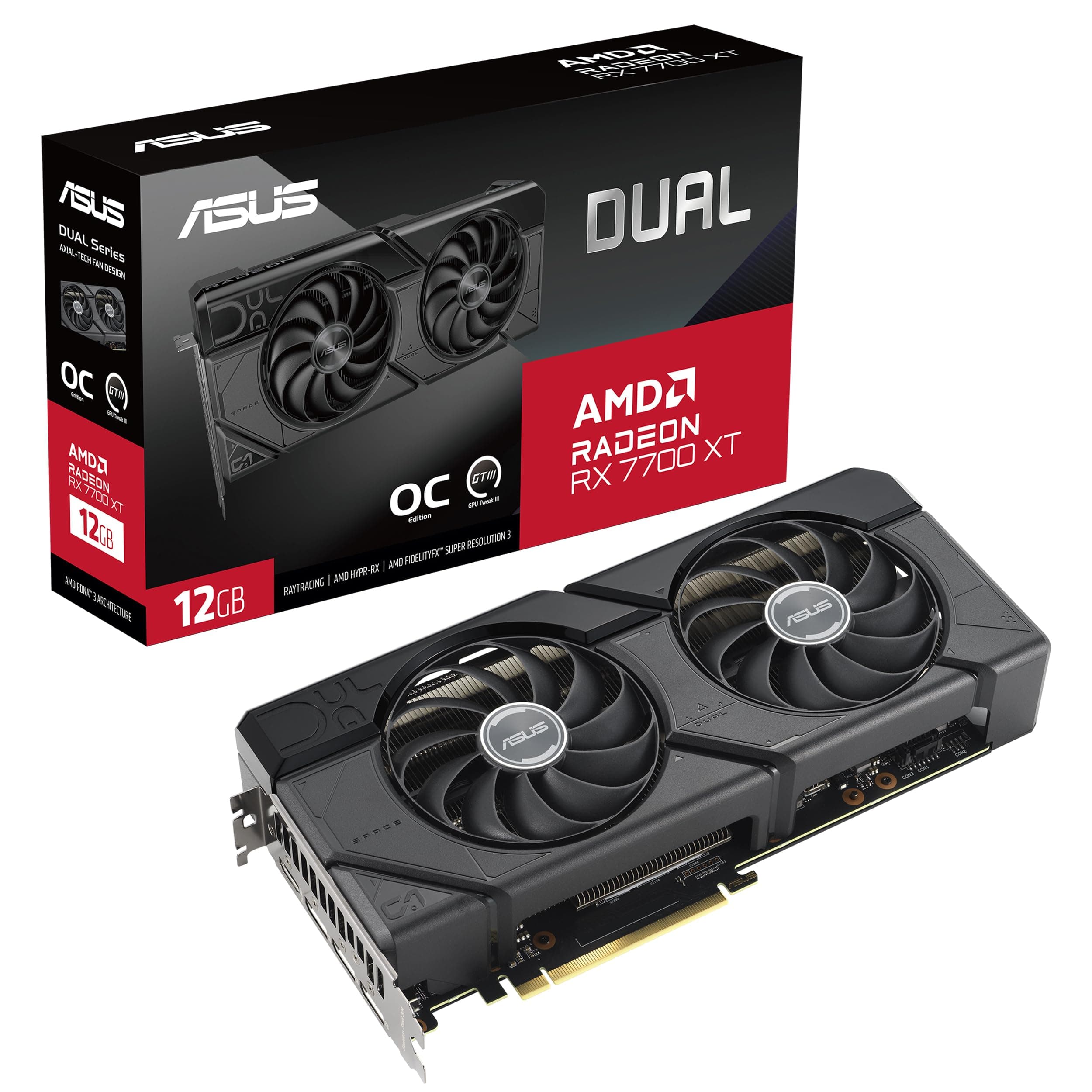 ASUS Dual Radeon RX 7700 XT OC Edition 12GB GDDR6 Gaming Grafikkarte (AMD Radeon RX7700XT, PCIe 4.0, 1x HDMI 2.1, 3X DisplayPort 2.1, DUAL-RX7700XT-O12G, schwarz) Bild 2