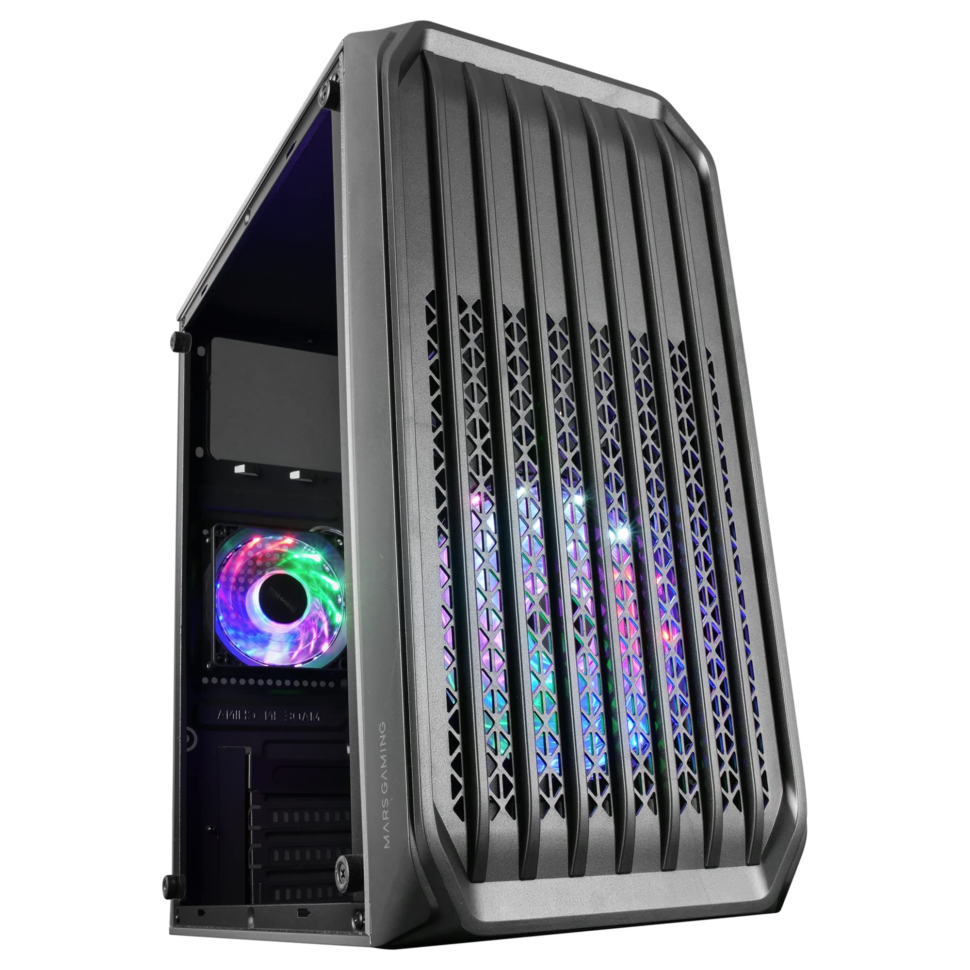 Mars Gaming MC-S2, Gehäuse PC Micro-ATX Ultra-Kompakt, Frontgitter, 2X FRGB-Lüfter, Full Side Window Gaming Gehäuse, Unterstützt Flüssigkeitskühlung bis zu 240mm, Schwarz Bild 2