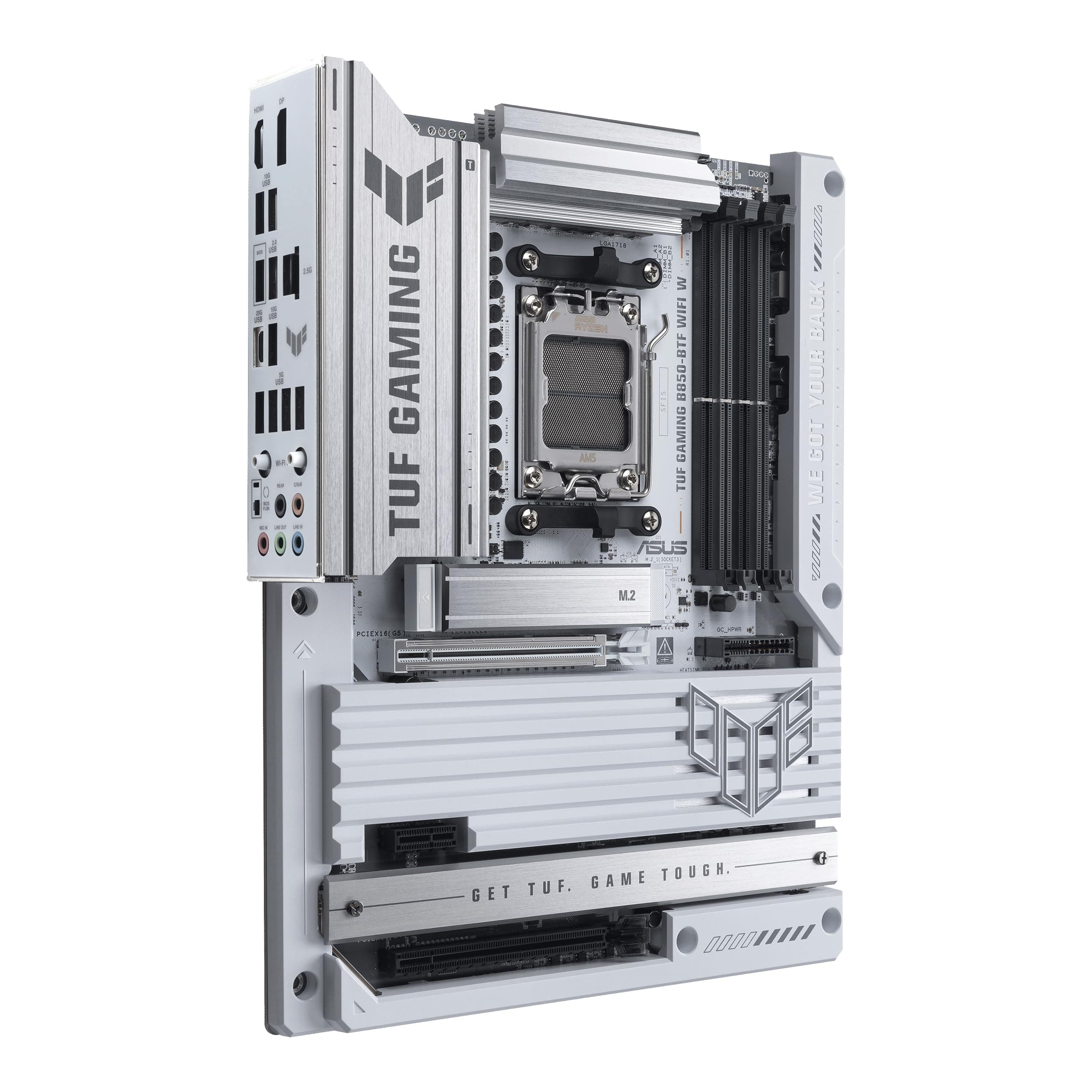 ASUS TUF Gaming B850-BTF WiFi W AMD B850 ATX Motherboard, verstecktes Stecker-Design, 14 + 2 + 1 80 A DrMOS Leistungsstufen, DDR5, PCIe 5.0 Ready, 3X M.2, Wi-Fi 7, 2,5 GB LAN, DP, HDMI™, USB 20 Gbit/s Bild 5