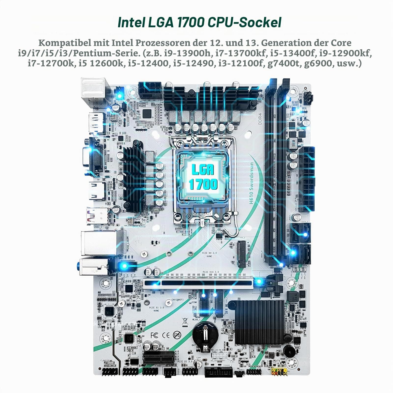 SHANGZHAOYUAN H610 Mainboard Kompatibel mit Intel LGA 1700 12th 13th gen Core i3 i5 i7 i9/Pentium/Xeon Prozessoren (μATX, 2*DDR4, SATA 3.0, USB 3.1, NVME M.2, WiFi M.2, 2.5Gb LAN, PCIe 5.0) Bild 3