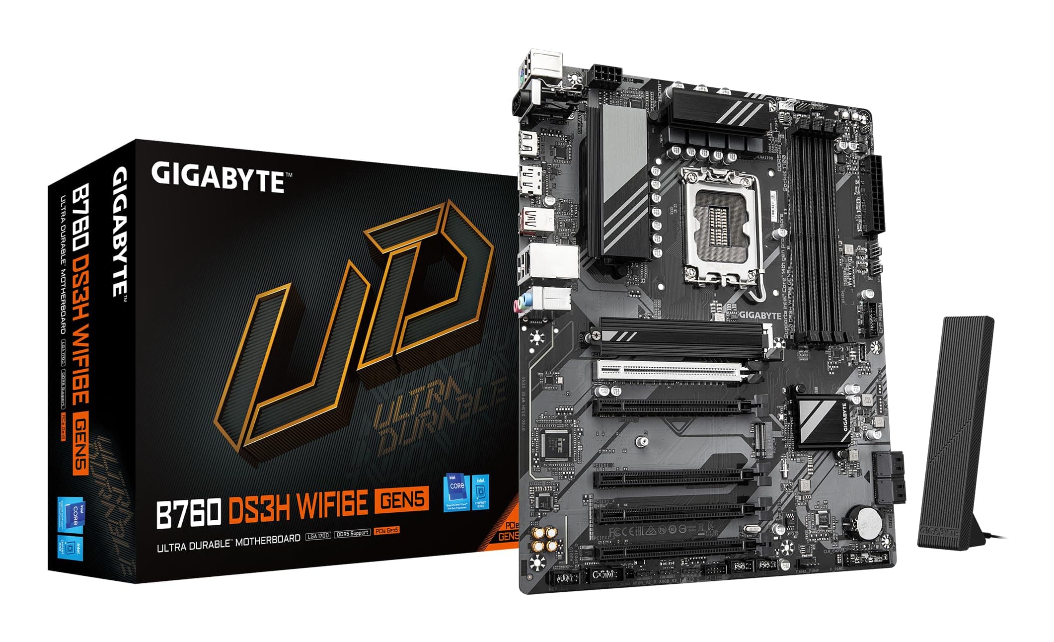 GIGABYTE B760 DS3H WIFI6E GEN5 Mainboard – Unterstützt Intel Core Prozessoren der 14. Generation, 8+2+1 Phasen Digital-VRM, bis zu 5600 MHz DDR5, 2xPCIe 4.0 M.2, Wi-Fi 6E, 1 GbE LAN, USB 3.2 Gen 2x2 Bild 2