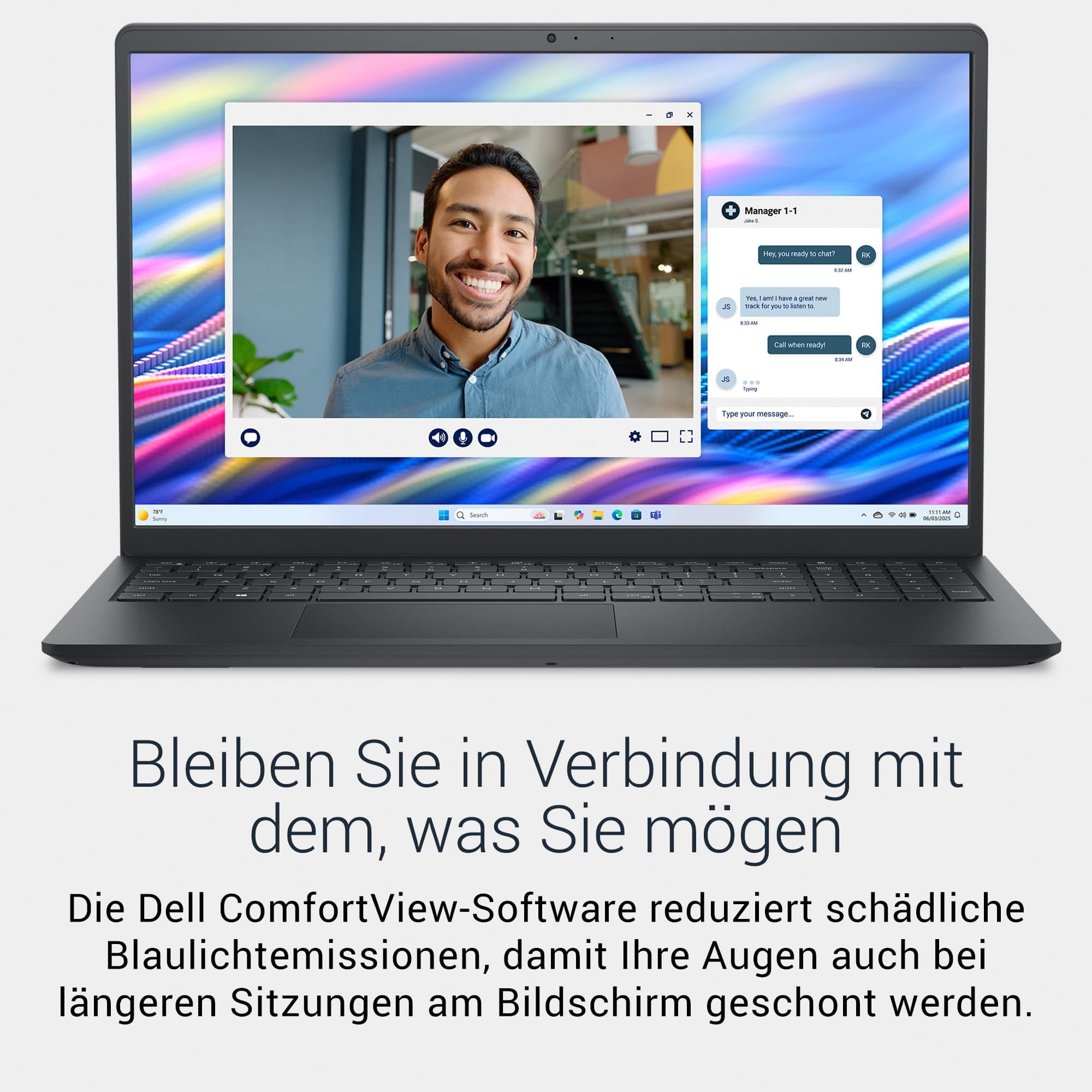 Dell 15 Laptop DC15250 15.6" FHD (1920 x 1080) 120Hz, Intel Core i7-1355U, Intel UHD Graphics, 16GB DDR4 RAM, 512GB SSD, Windows 11 Home, QWERTZ Backlit Keyboard - Black Core i7-1355U 16 GB 512GB SSD Bild 3