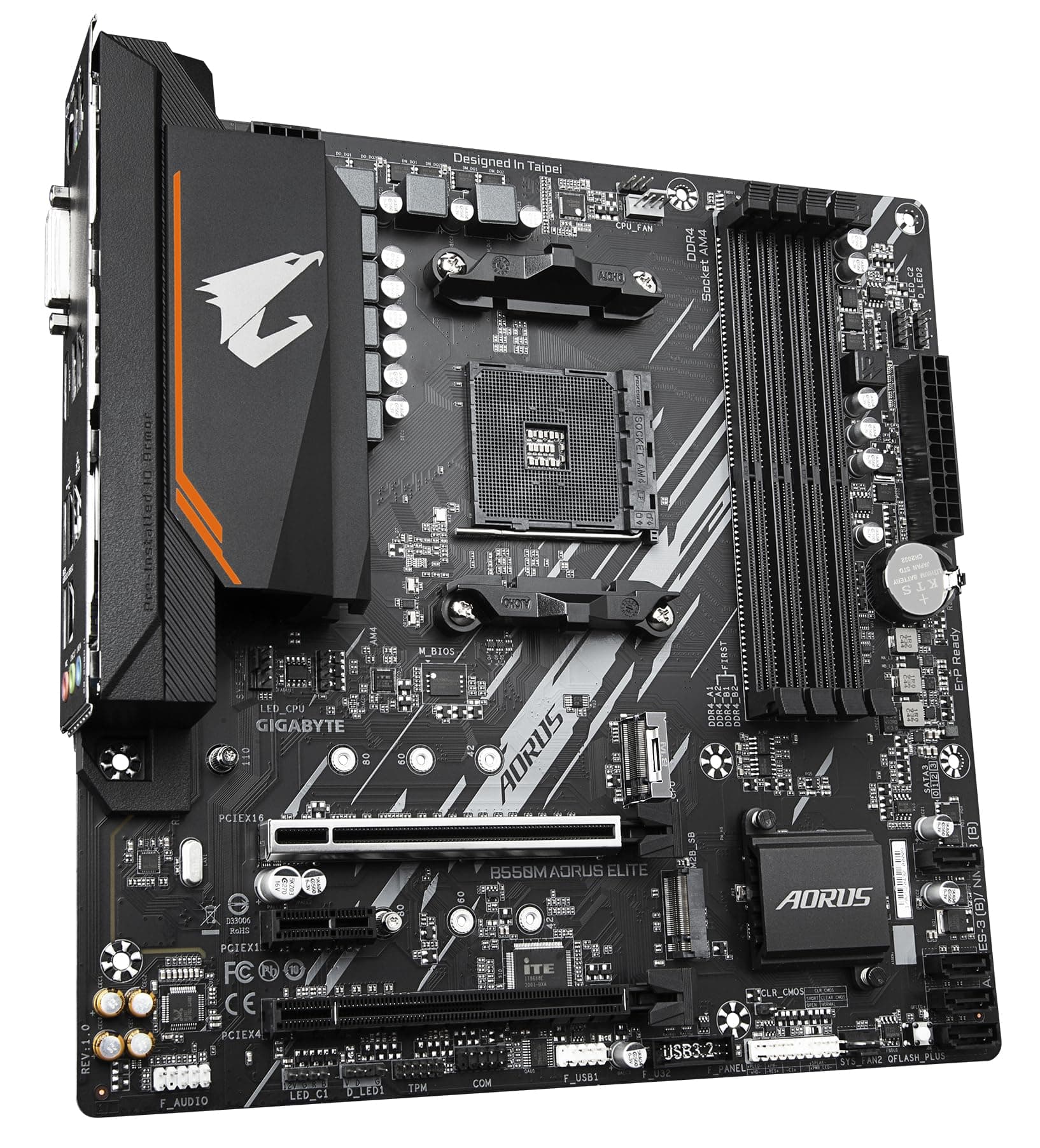 GIGABYTE B550M AORUS Elite Mainboard – AMD Ryzen 5000 CPUs, Micro-ATX Mainboard, 5+3 Phasen VRM, bis zu 4733 MHz DDR4, PCIe 4.0 + PCIe 3.0 M.2, 1GbE LAN, USB 3.2 Gen 1 Bild 6