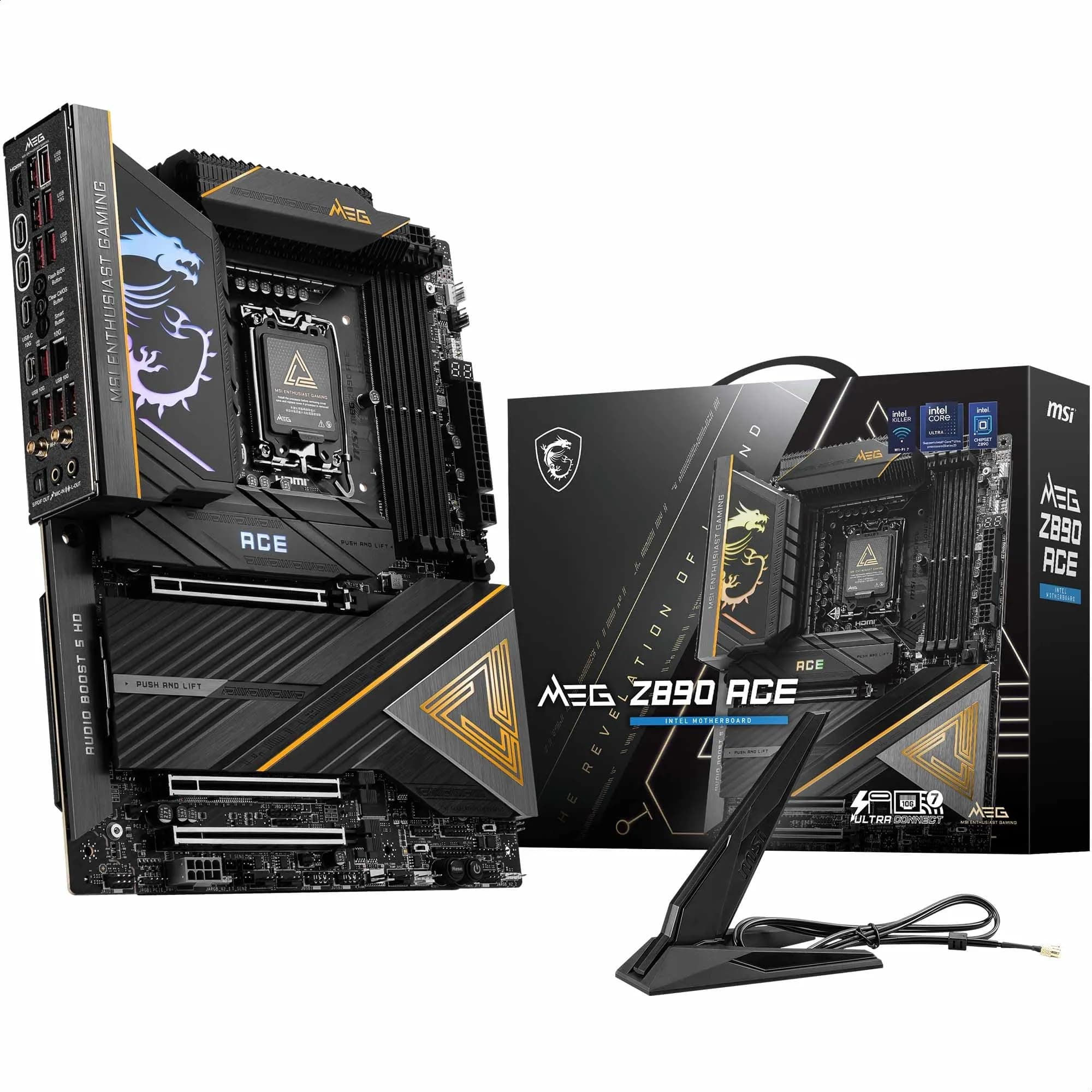 MSI MEG Z890 ACE Mainboard, ATX - Unterstützt Intel Core Ultra Prozessoren (Series 2), LGA 1851-110A SPS VRM, DDR5-Speicher (9200+MT/s OC), PCIe 5.0 & 4.0 x16, M.2 Gen5, Thunderbolt 4, Wi-Fi 7 Bild 2