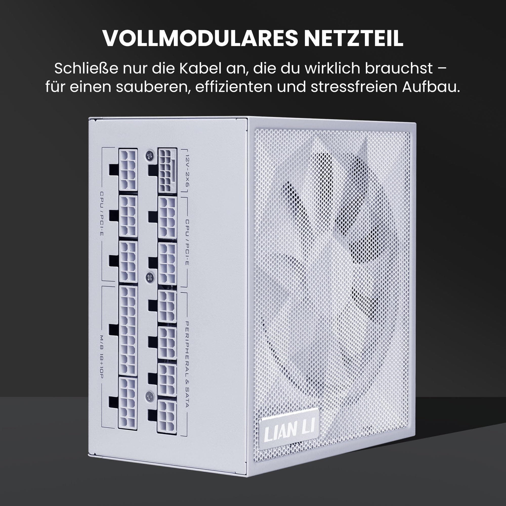 Lian Li SX0850P Netzteil – 850 W Weiß | 80 Plus Platinum Effizienz, Vollmodulare abnehmbare Kabel, ATX 3.1 & PCIe 5.1, Modernes & Leises Gaming-PC PSU 850 Watt Weiß Bild 4