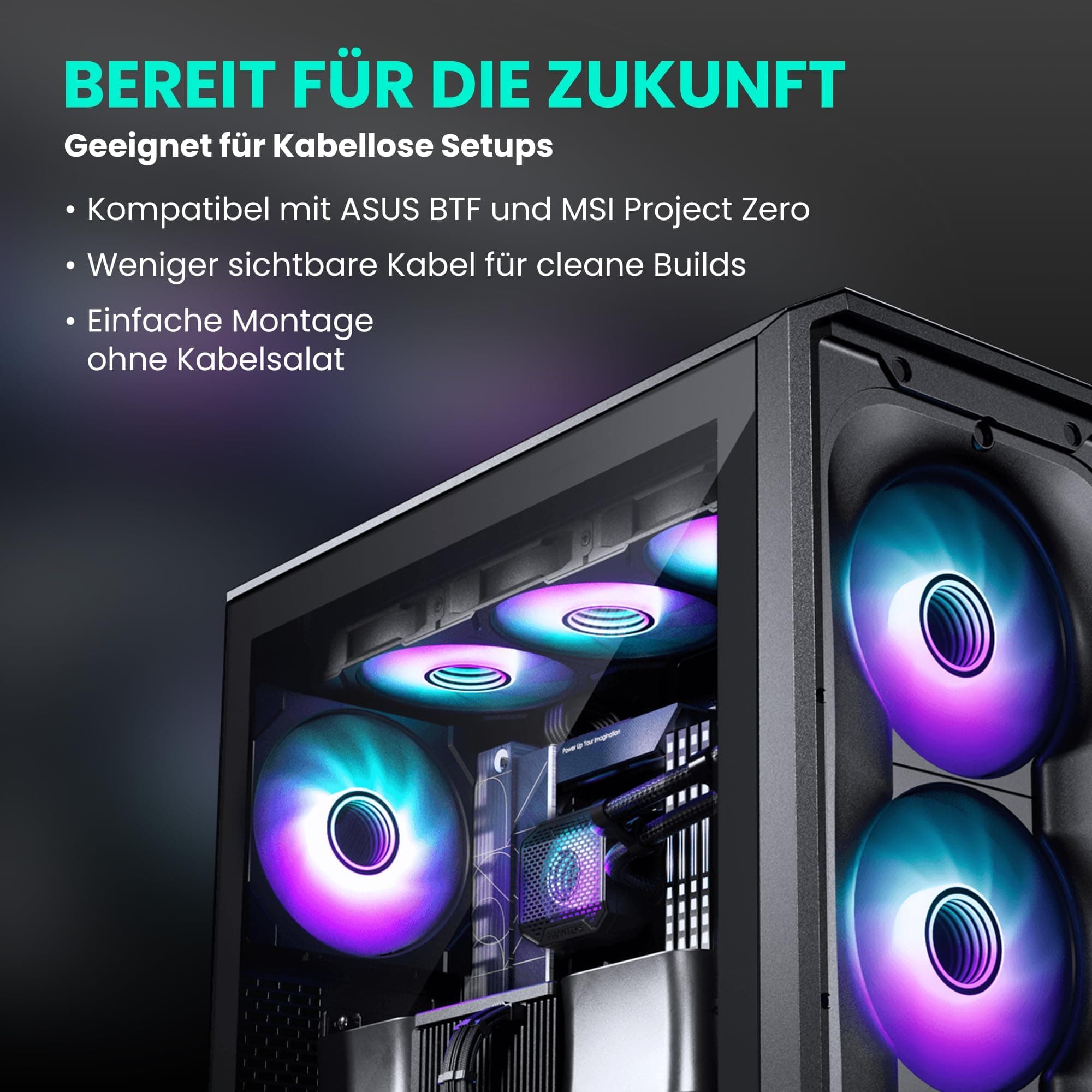 PHANTEKS Eclipse G400A Gaming Midi Tower Schwarz – PC Gehäuse mit 4X 140-mm-D-RGB-Lüftern, Tempered Glass, Mesh-Front, E-ATX kompatibel, 360mm Radiator Support, optimiertes Kabelmanagement Bild 7