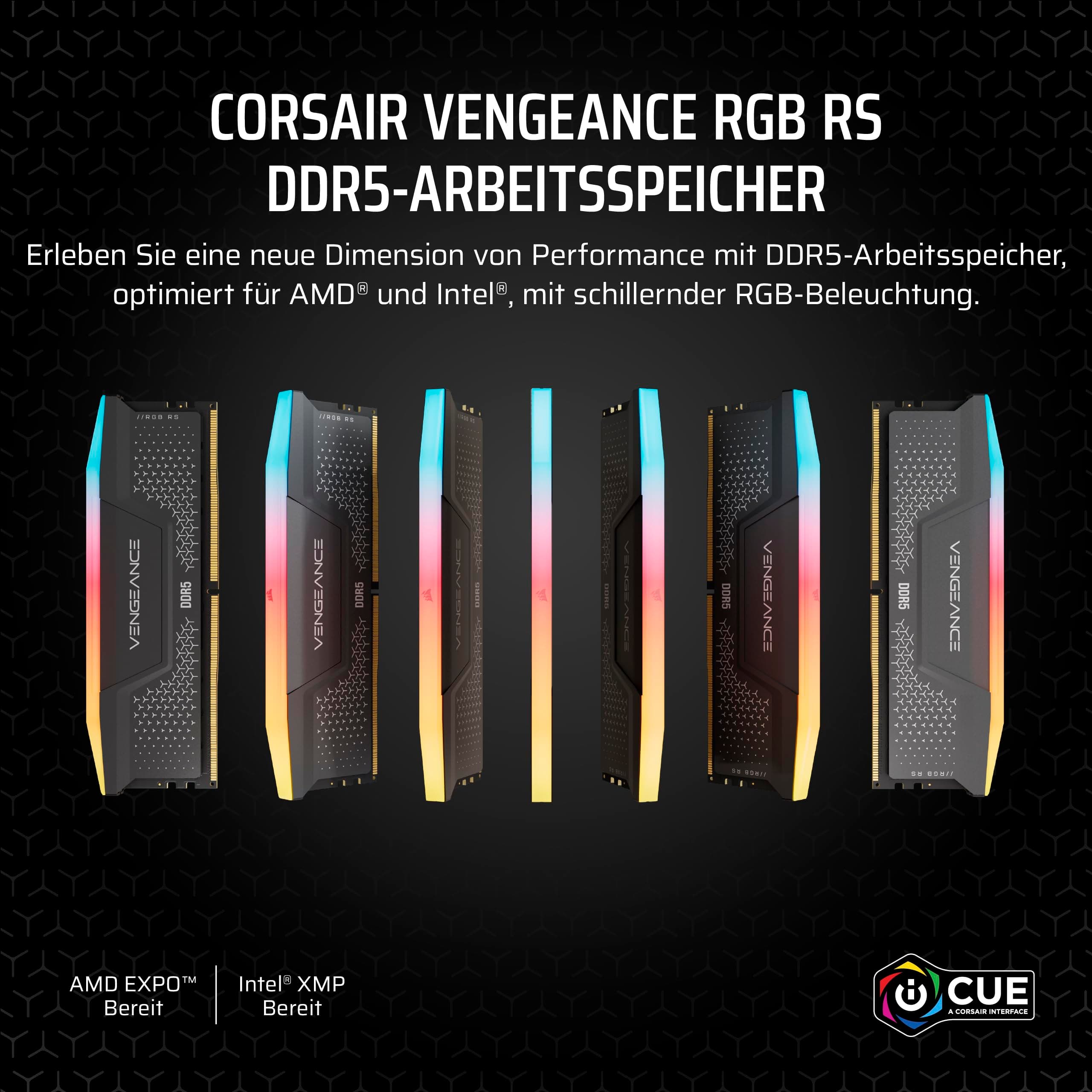 CORSAIR Vengeance RGB RS DDR5 RAM 64GB (2x32GB) Bis zu 6000MHz CL40-50-50-96 1.35V AMD Expo & Intel XMP 3.0 Desktop-Arbeitsspeicher – Grau (CMG64GX5M2D6000Z40) 64GB (2x32GB) 6000MHz Grau Bild 3