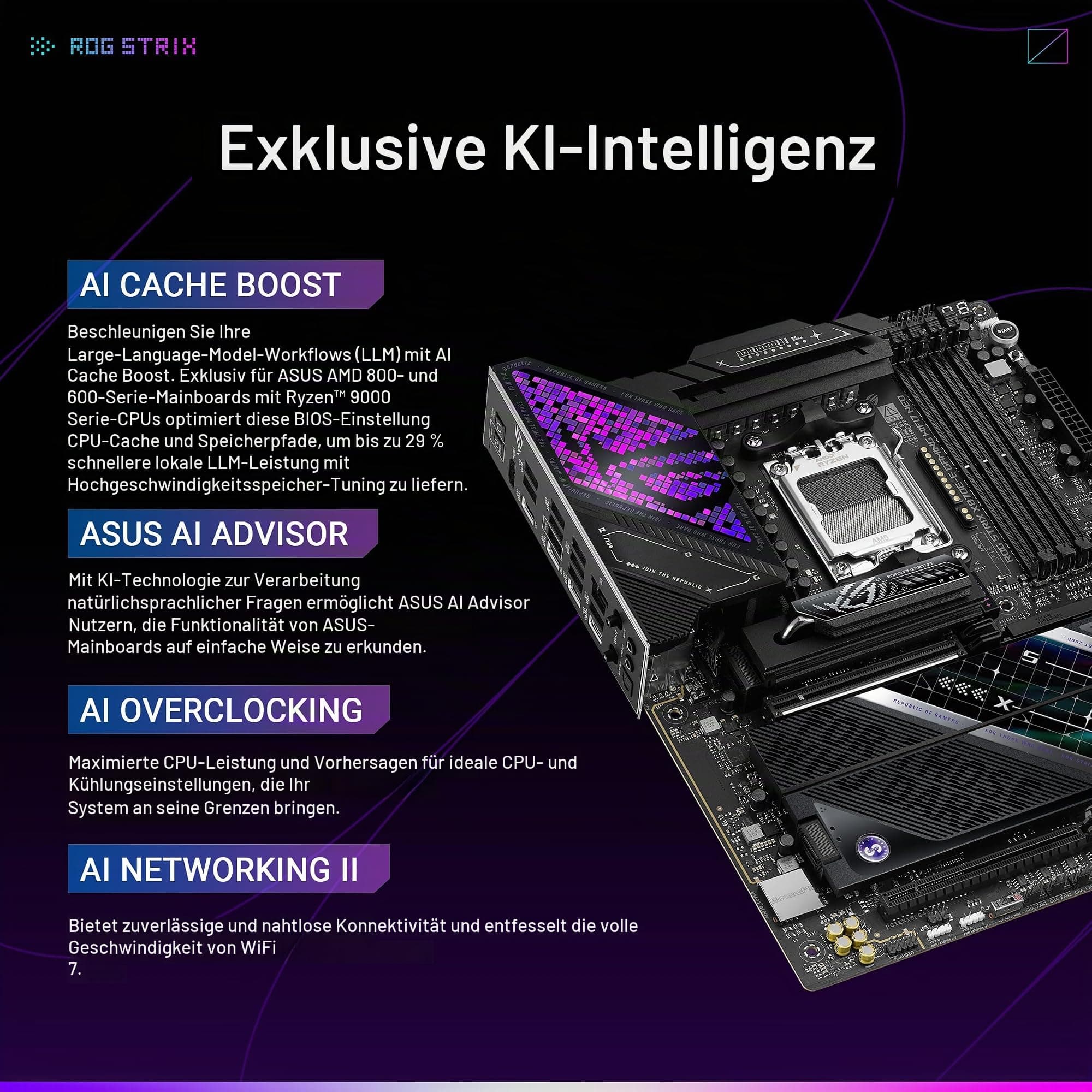 ASUS ROG Strix X870E-E Gaming WIFI7 NEO, AMD ATX Motherboard, 18 + 2 + 2 Leistungsstufen, DDR5 Steckplätze, fünf M.2 Steckplätze, PCIe 5.0 mit voller Unterstützung für GPUs der nächsten Generation ROG Strix X870E-E|Neo|M.2x5 Bild 3