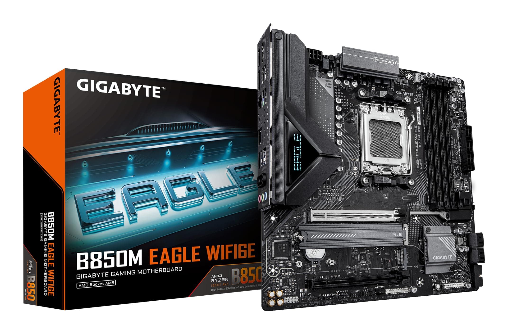 GIGABYTE B850M Eagle WIFI6E Mainboard - AMD Ryzen 9000 Serie CPUs, 8+2+2 Phasen Digital-VRM, bis zu 8200MHz DDR5 (OC), 1xPCIe 5.0 + 1xPCIe 4.0 M.2, Wi-Fi 6E, 2.5GbE LAN, USB 3.2 Gen 2 Bild 2