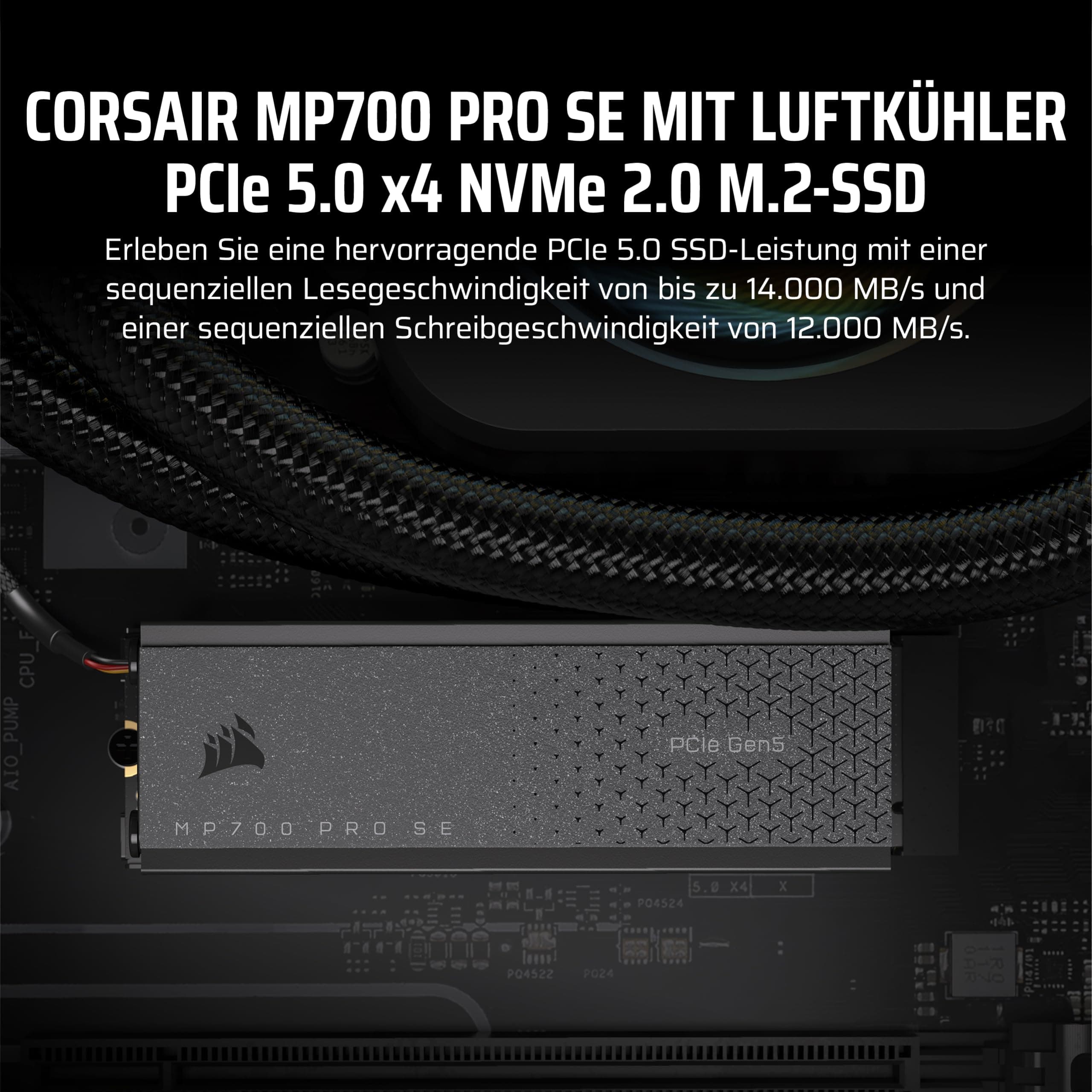 Corsair MP700 PRO SE mit Luftkühler 4TB PCIe 5.0 x4 NVMe 2.0 M.2 SSD – M.2 2280 – Bis zu 14.000 MB/s. Sequentielles Lesen – Hochdichter 3D TLC NAND – Schwarz Bild 3