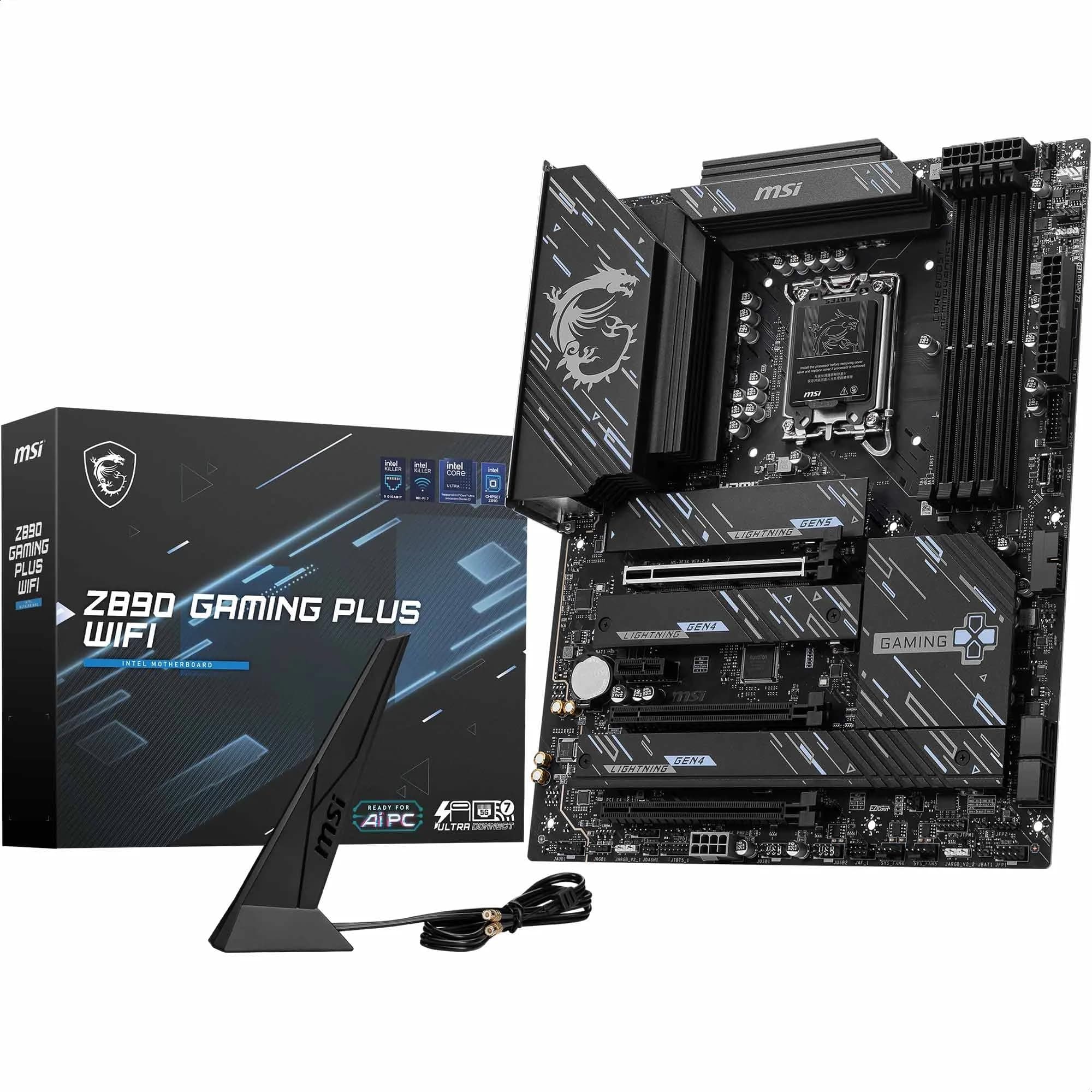 Z890 Gaming Plus WiFi Mainboard, ATX - Unterstützt Intel Core Ultra Prozessoren (Series 2), LGA 1851 - DDR5 Memory Boost 9200+MT/s OC, 1 x PCIe 5.0 x16, 1 x M.2 Gen5, Intel Killer 5G LAN, Wi-Fi Bild 2