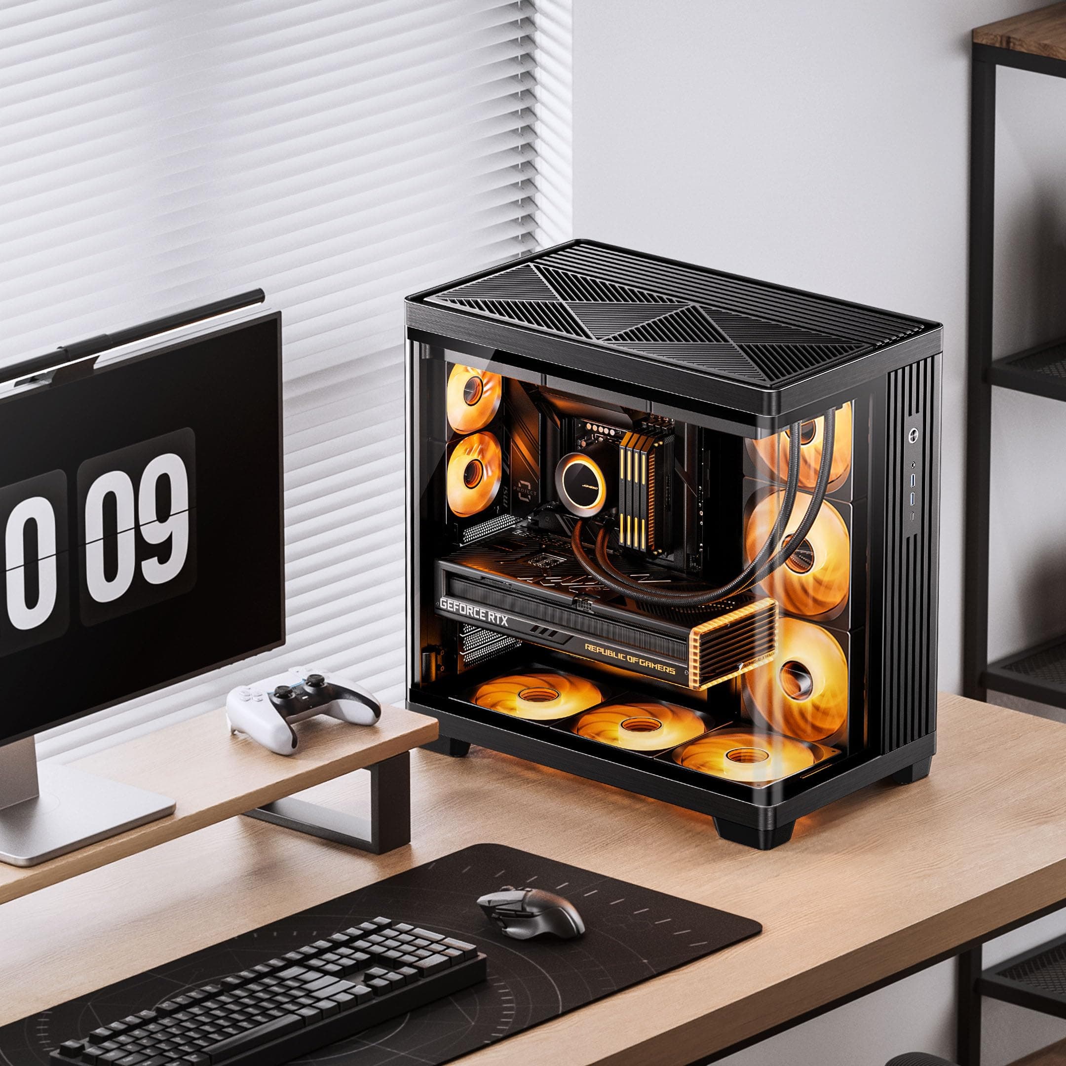 Jonsbo TK-4 PC-Gehäuse Schwarz | ATX Midi-Tower mit Panoramic Tempered Glass für 420 mm Radiatoren & 460 mm GPUs – Ready für Custom Loops Bild 3