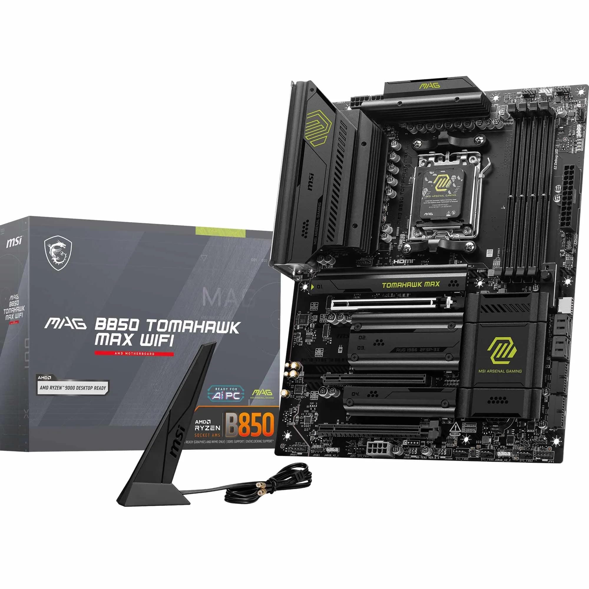 MSI MAG B850 Tomahawk MAX WiFi Mainboard, ATX - Unterstützt AMD Ryzen 9000/8000/7000 Prozessoren, AM5-80A SPS VRM, DDR5 Memory Boost 8400+ MT/s (OC), PCIe 5.0 x16, M.2 Gen5, Wi-Fi 7, 5G LAN Bild 2