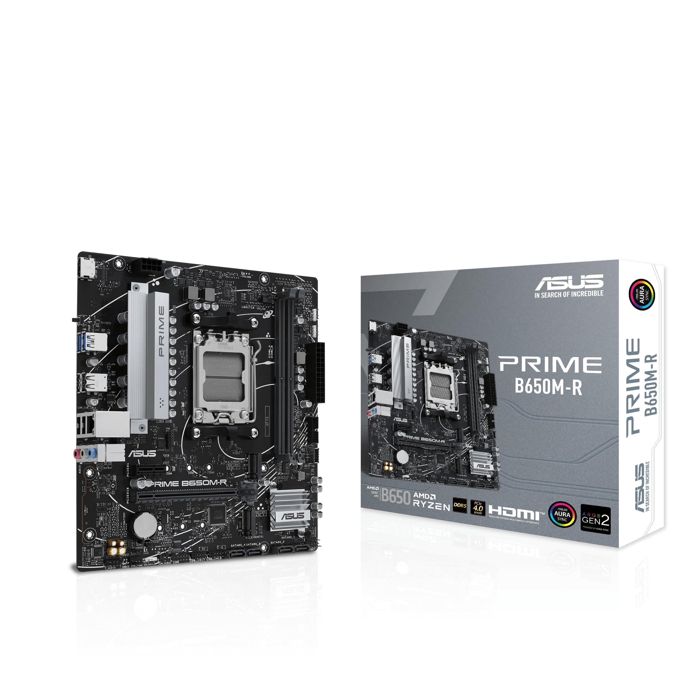 ASUS Prime B650M-R Gaming Mainboard Sockel AMD AM5 (microATX, DDR5, PCIe 4.0, Realtek 2.5Gb Ethernet, HDMI, SATA 6 Gbit/s, BIOS Flashback, Aura Sync) Bild 2