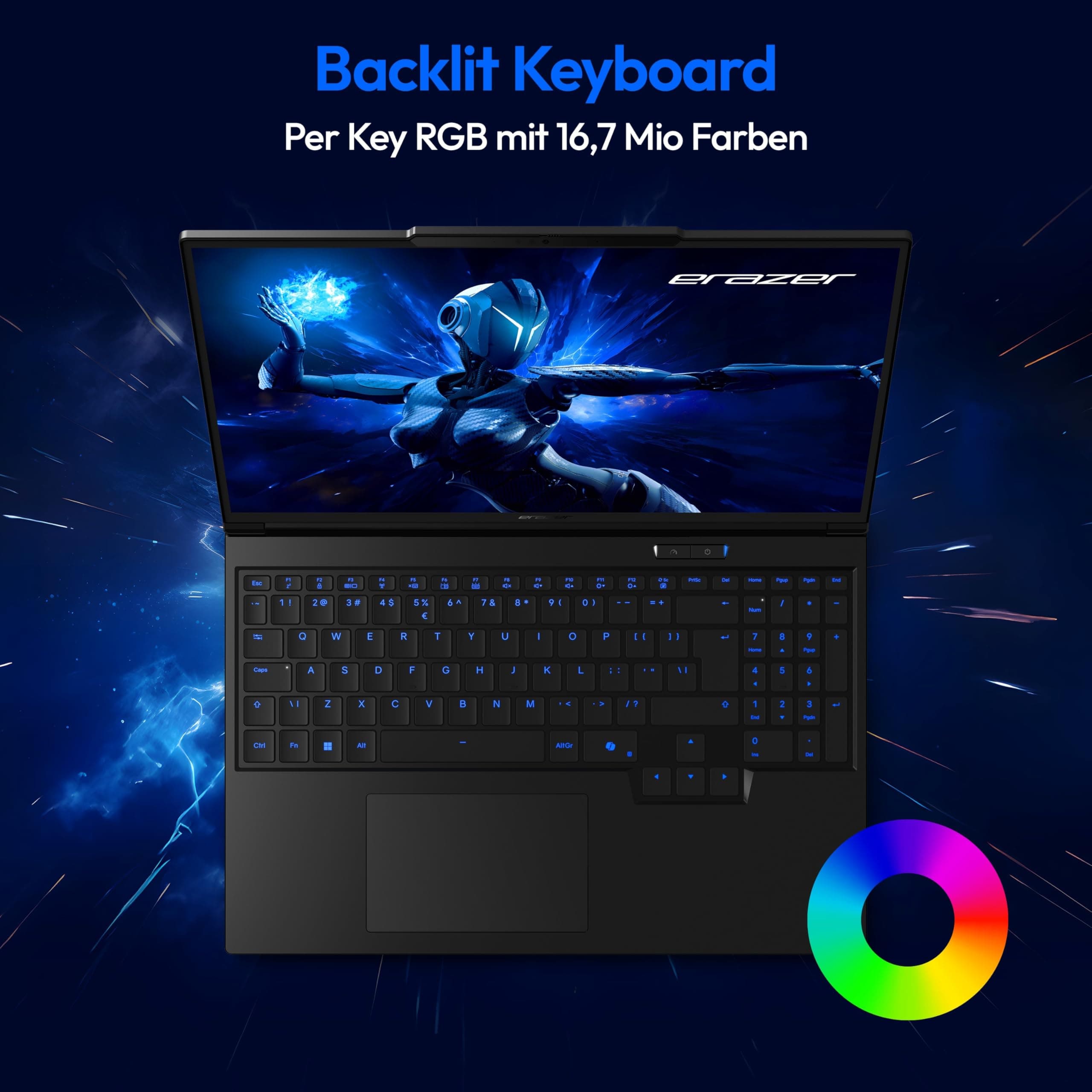 ERAZER Major 16 X1 40,6 cm (16" Zoll 300Hz 100% sRGB) QHD+ Gaming Laptop (Core Ultra 7 255HX, Geforce RTX 5070 Ti 12GB DDR7, 32GB DDR5 RAM, 2TB PCIe SSD, RGB Backlit Keyboard, Windows 11 Home) Core Ultra 7 255HX 32.0 GB 2000 GB NVIDIA GeForce RTX 5070 Ti MD62735 Bild 7