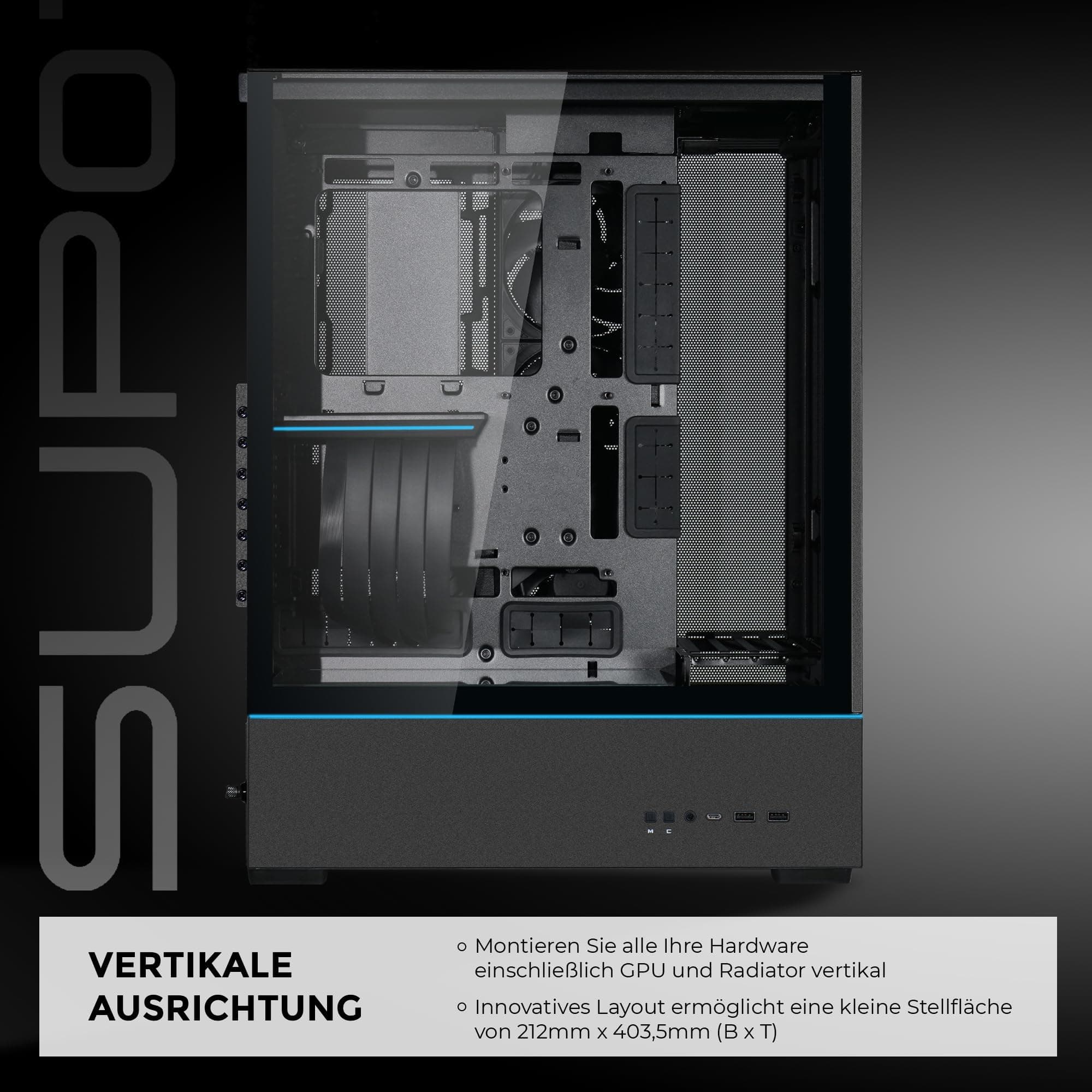 Lian Li SUP-01X PC-Gehäuse, Triple Cooling Chamber Design, 400mm GPU-Freiraum, unterstützt Radiatoren bis zu 360mm, DREI vorinstallierte 120mm Lüfter, Stahl, gehärtetes Glas, Schwarz Bild 5