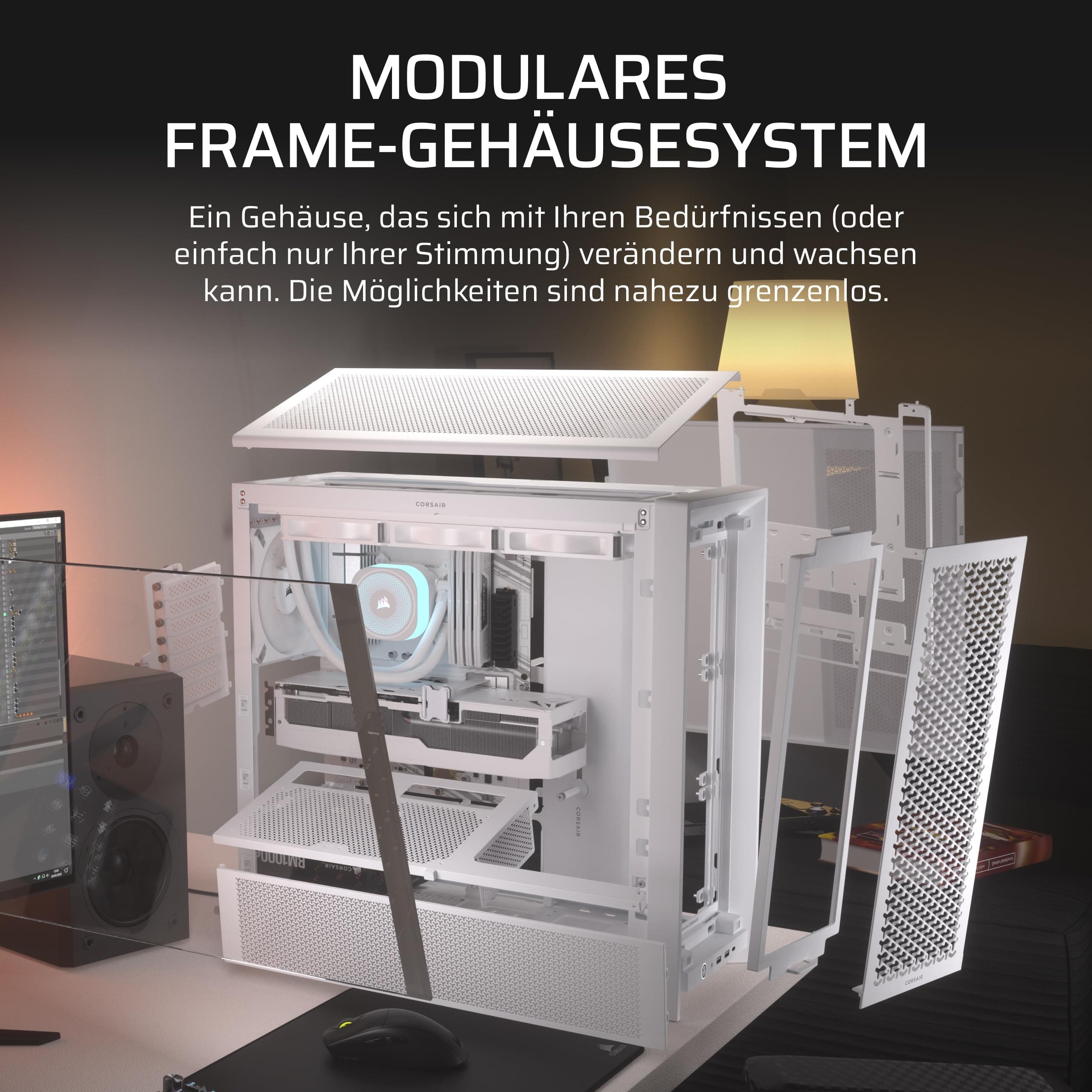 CORSAIR Frame 4000D Modulares Mid-Tower ATX PC-Gehäuse – Hoher Luftstrom, InfiniRail™ Ventilator-Montagesystem, ASUS BTF, MSI Project Zero, Gigabyte Project Stealth – Weiß FRAME 4000D Weiß Bild 5