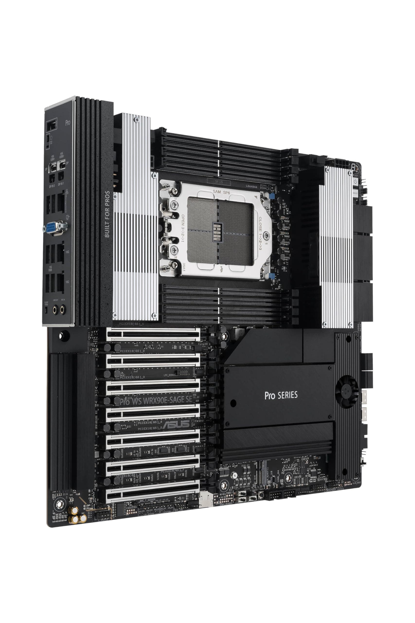 ASUS Pro WS WRX90E-SAGE SE EEB Workstation Mainboard Sockel sTR5 (7 PCIe 5.0 x16-Steckplätze, Multi-GPU-Unterstützung, 4 PCIe 5.0 M.2-Steckplätze, Dual 10 Gb LAN, PCIe Q-Release Slim), AMD sTR5 E-Sage SE Pro WRX90E Bild 3