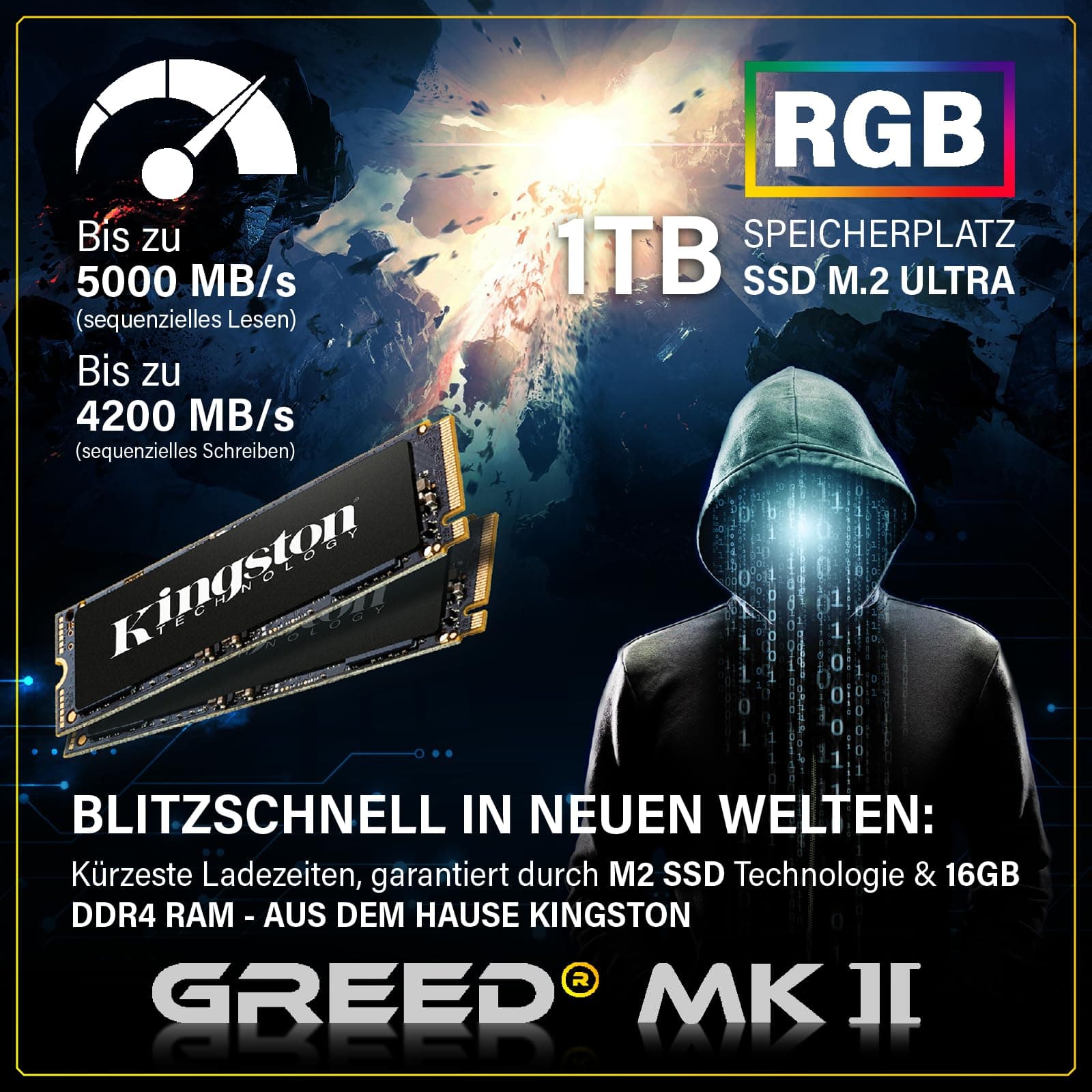 Greed® MK2 - High End Gaming PC - AMD Ryzen 7 5700X & Nvidia Geforce RTX 5060 Ti (8GB) - Ultra Schneller RGB Computer + 4K Raytracing Rechner mit 4,60 GHZ - 16 GB DDR4 RAM - 1TB SSD - WLAN + W11 Pro MK2 | RTX 5060 Ti AMD 16GB Bild 5