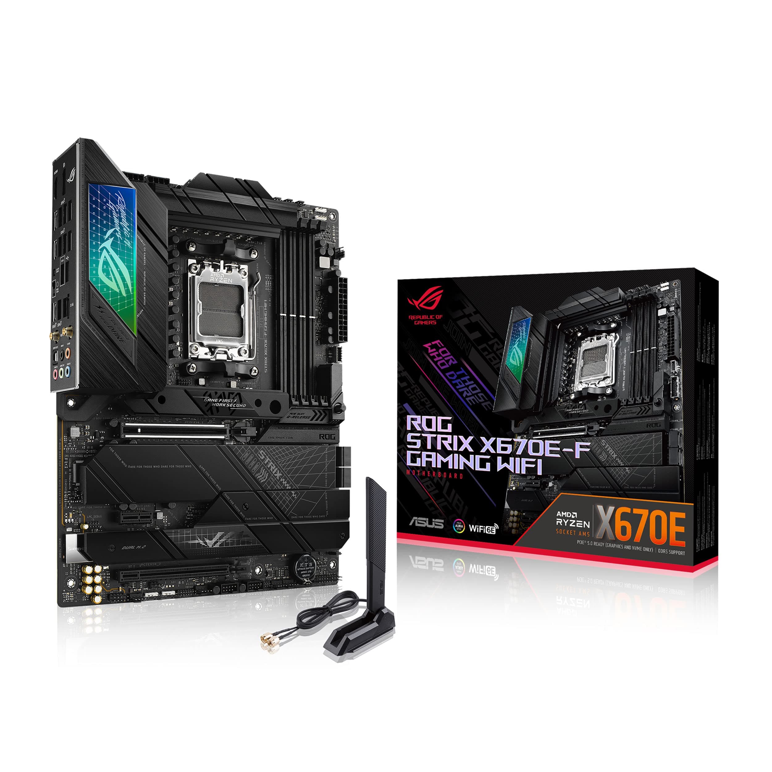 ASUS ROG Strix X670E-F Gaming WiFi Mainboard Sockel AMD AM5 (Ryzen 7000, ATX, DDR5 Speicher, 4X M.2, USB 3.2 Gen 2x2, PCIe 5.0, Q-Release, M.2 Backplate, WiFi 6E, Aura Sync), Divers Bild 2