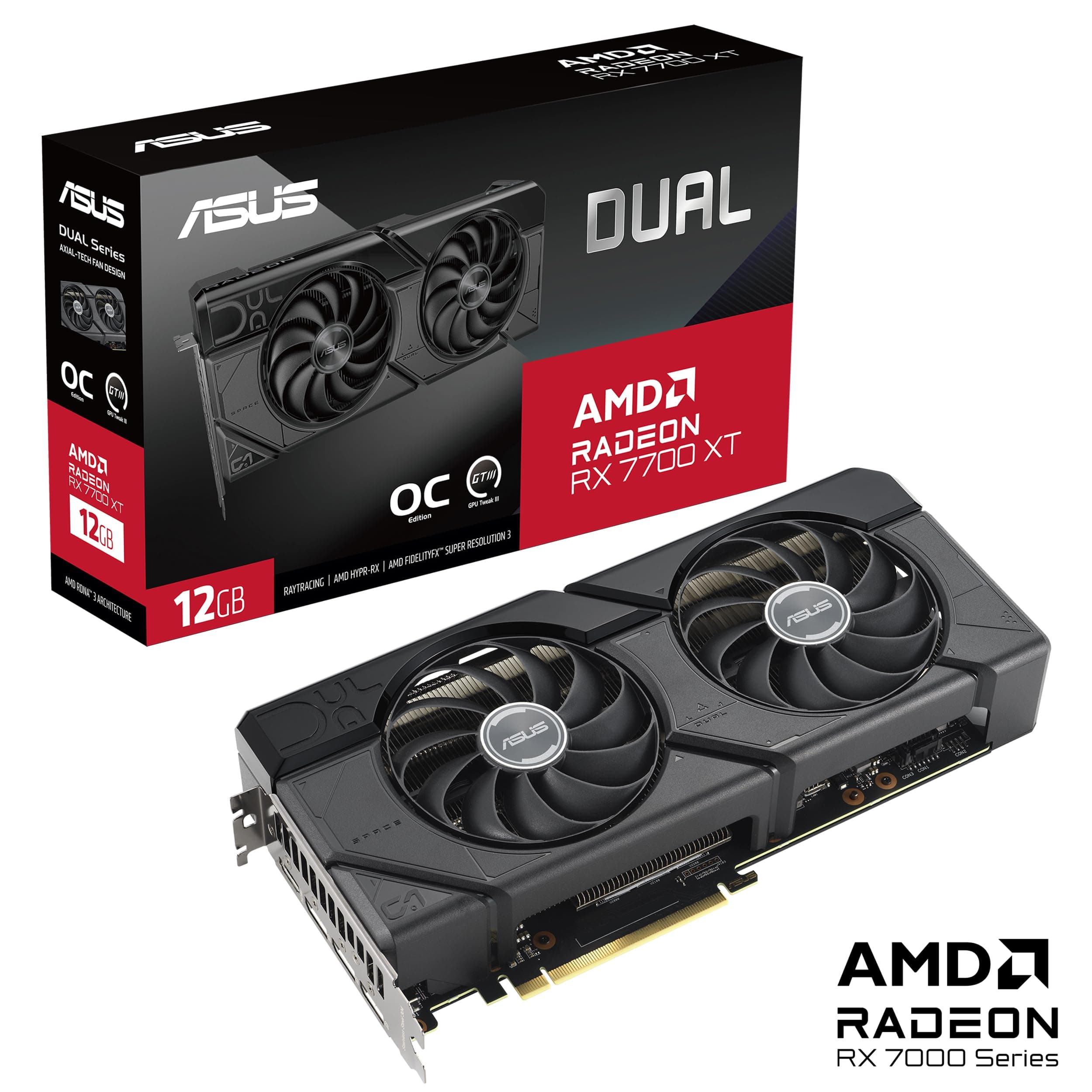 ASUS Dual Radeon RX 7700 XT OC Edition 12GB GDDR6 Gaming Grafikkarte (AMD Radeon RX7700XT, PCIe 4.0, 1x HDMI 2.1, 3X DisplayPort 2.1, DUAL-RX7700XT-O12G, schwarz) Bild 3