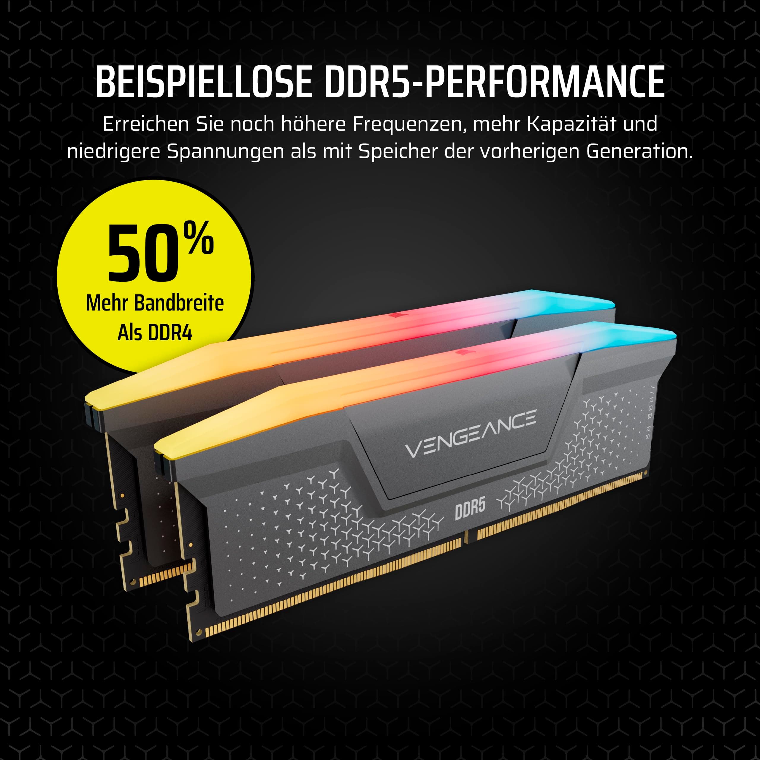CORSAIR Vengeance RGB RS DDR5 RAM 64GB (2x32GB) Bis zu 6000MHz CL40-50-50-96 1.35V AMD Expo & Intel XMP 3.0 Desktop-Arbeitsspeicher – Grau (CMG64GX5M2D6000Z40) 64GB (2x32GB) 6000MHz Grau Bild 5