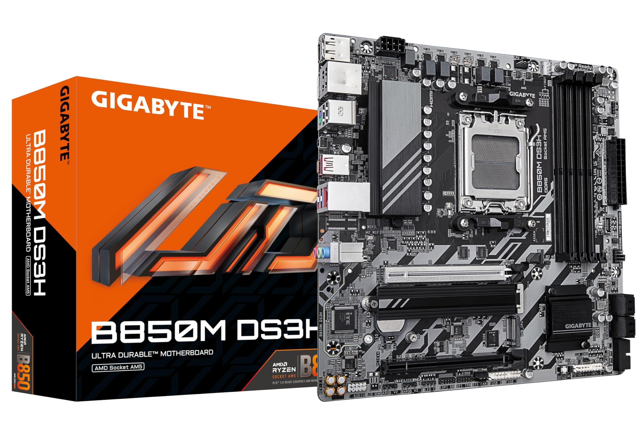 GIGABYTE B850M DS3H Motherboard - AMD Ryzen 9000 Series CPUs, 16+2+2 Phasen Digital VRM, bis zu 8200MHz DDR5 (OC), 1xPCIe 5.0 + 1xPCIe 4.0 M.2, 2.5 LAN, USB 3.2 Gen 2 Bild 2