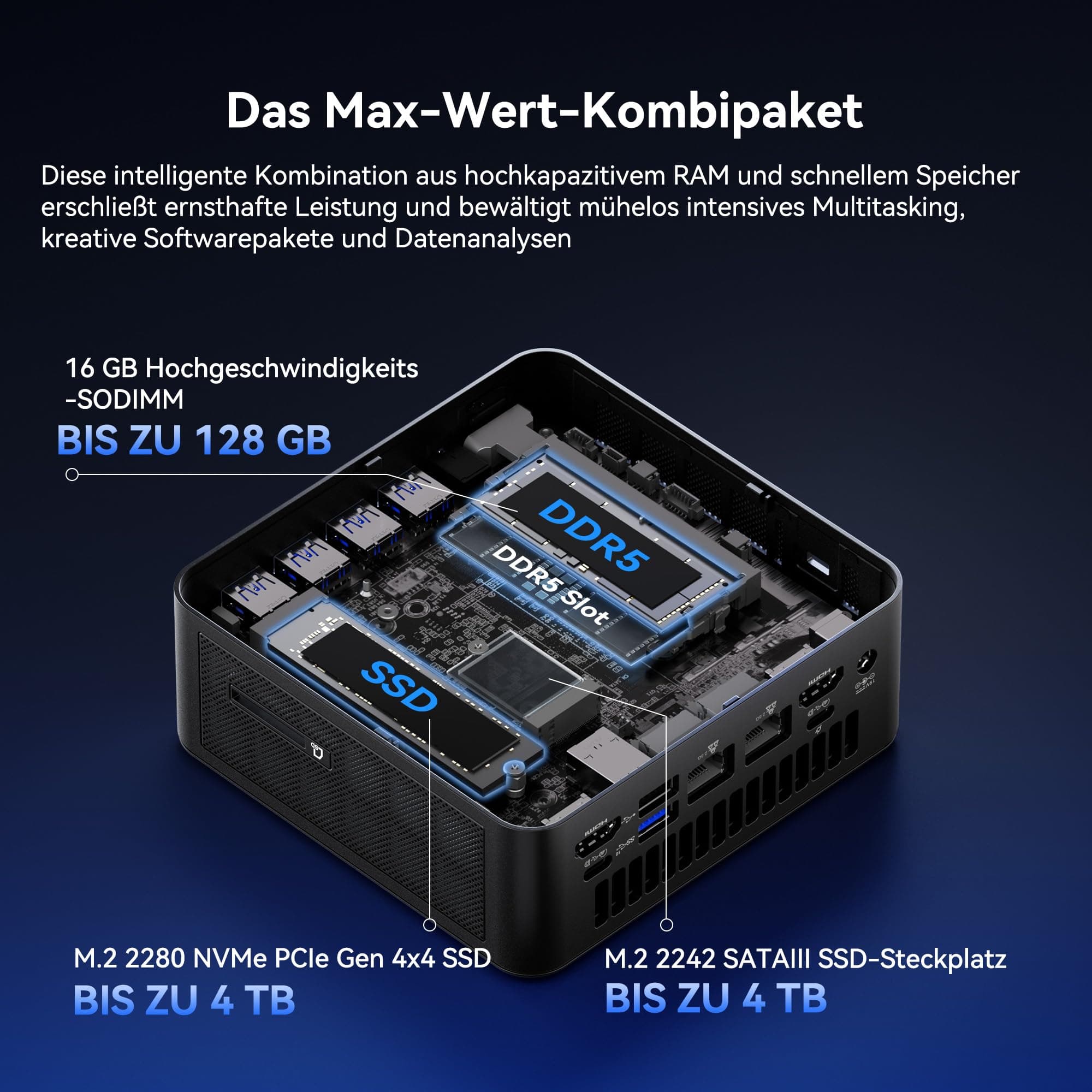 GEEKOM AI Mini PC IT13 Max[3 Jahre Garantie] mit Intel U9-185H, DDR5 RAM(Max. 128GB) & 1TB SSD(bis zu 4TB), Mini PC Windows 11 Pro mit Intel Arc Grafik, Dual 2.5G LAN, 2× USB4(20Gbps), WiFi 7, 8K IT13 MAX U9(16 GB + 1 TB) Bild 6