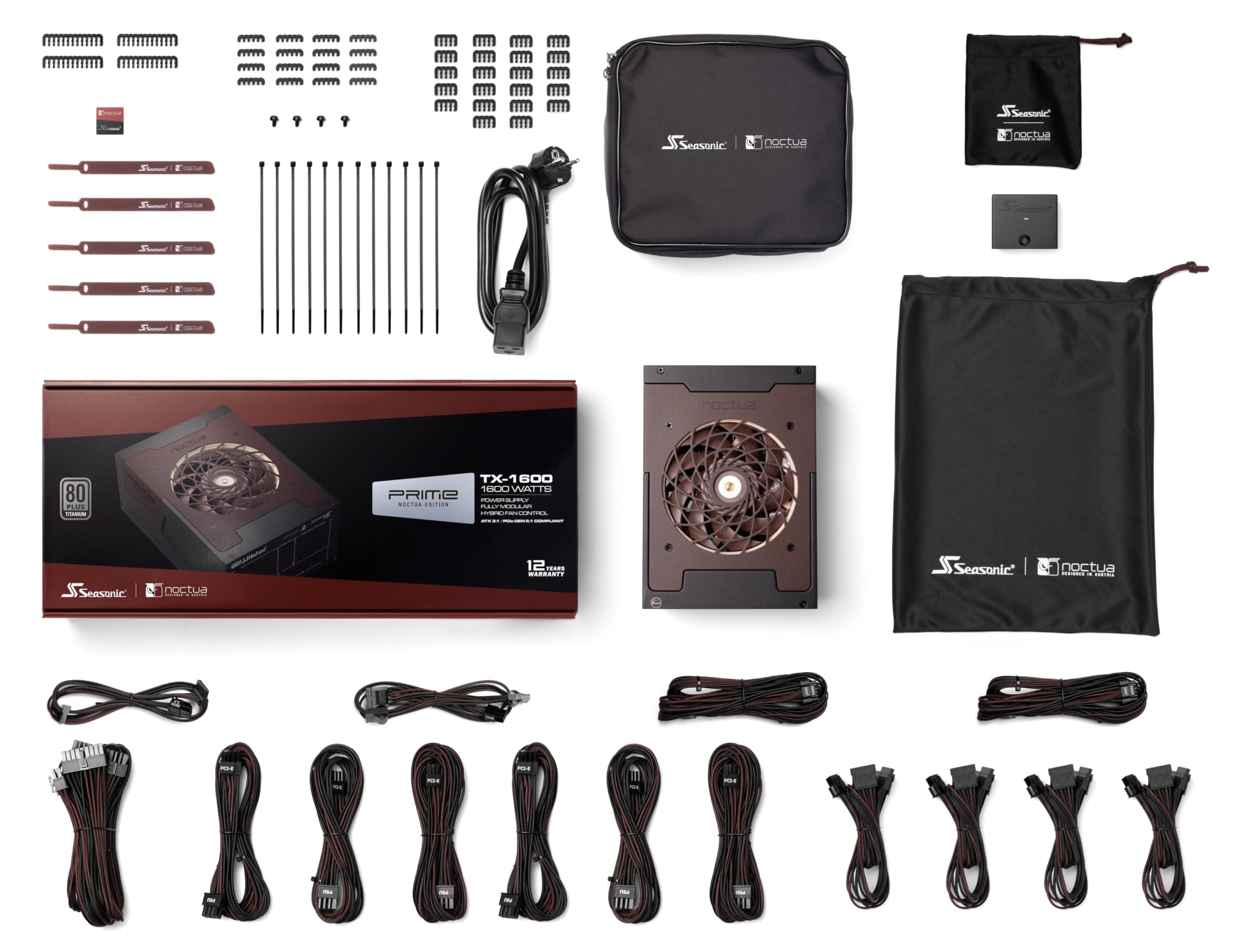 Seasonic Prime TX-1600 Noctua Edition, Ultra-Leises, Vollmodulares 1600W ATX 3.1 PC-Netzteil mit 80 Plus Titanium Effizienz (Schwarz/Braun) mit DE/EU Kaltgerätekabel Bild 5