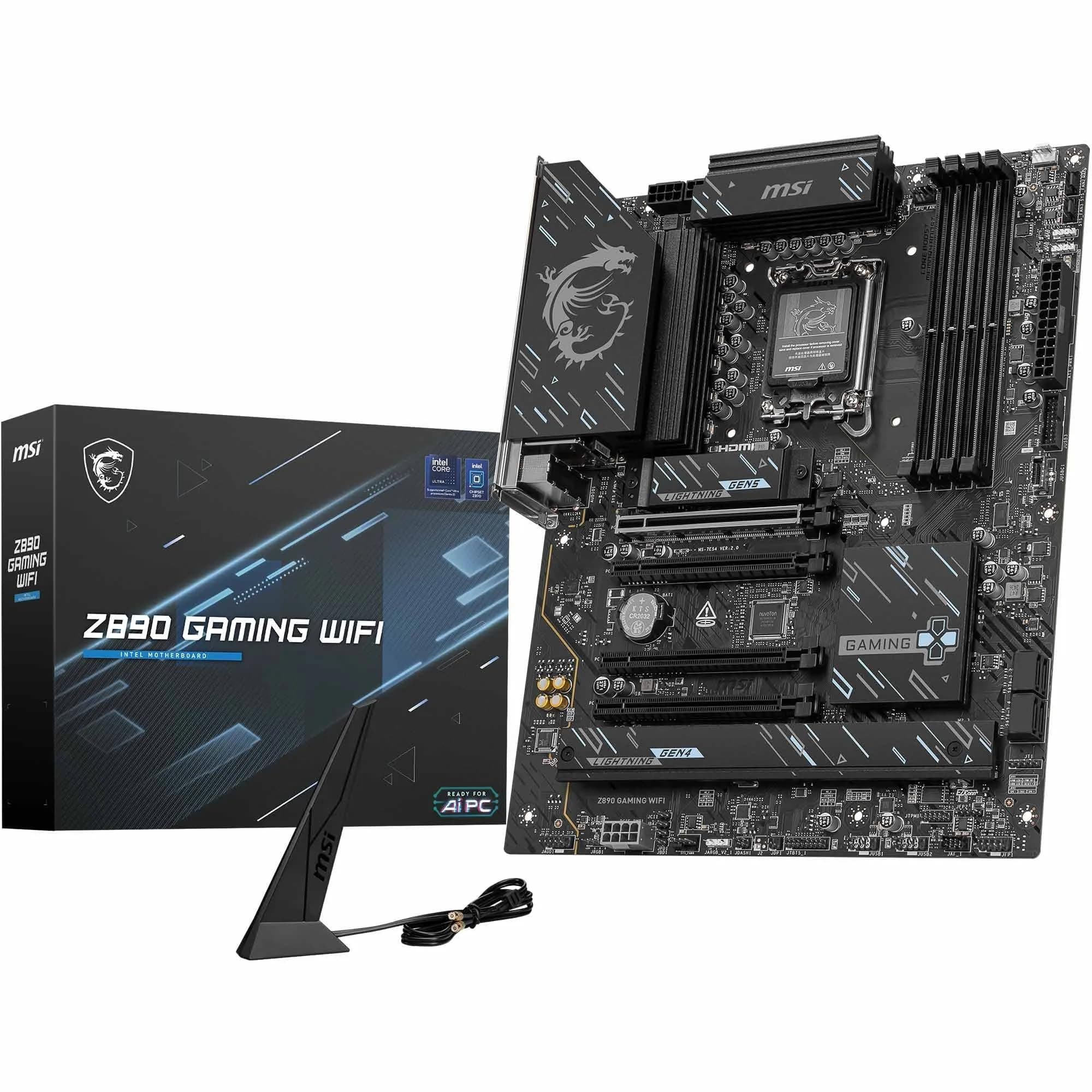 Z890 Gaming WiFi-Mainboard, ATX – Unterstützt Intel Core Ultra-Prozessoren (Series 2), LGA 1851 – DDR5-Memory Boost 8800+ MT/s (übertaktet), 1 x PCIe 5.0 x16, 1 x M.2 Gen5, 2,5-Gbit-LAN, Wi-Fi 7 Bild 2