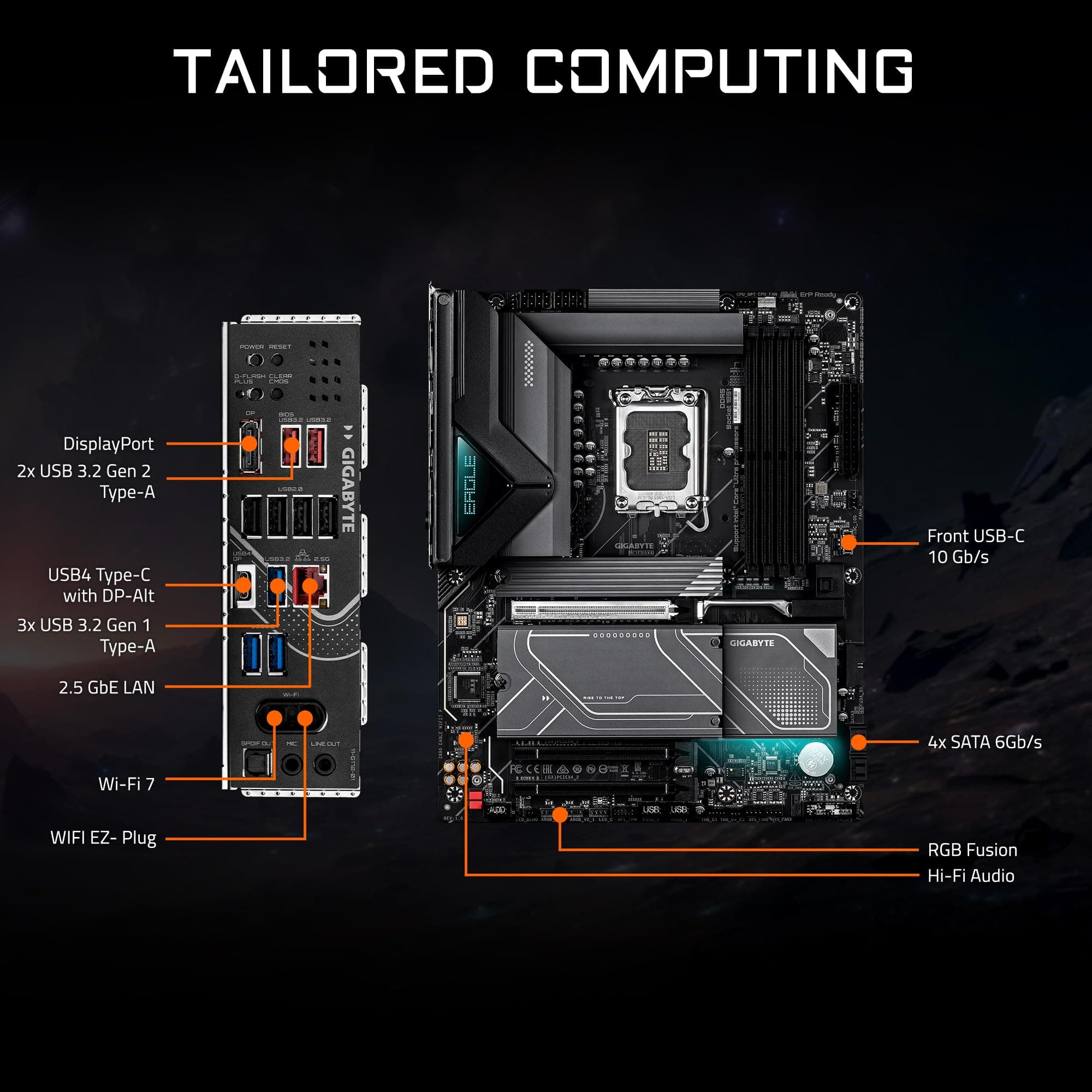 GIGABYTE Z890 Eagle WIFI7 Plus Intel LGA 1851 ATX Motherboard, unterstützt Core Ultra (Serie 2), DDR5, 14+1+2 Power Phase, 4X M.2, PCIe 5.0, USB4, WiFi 7, 2.5GbE, EZ-Latch, D5 Bionic Corsa Bild 7