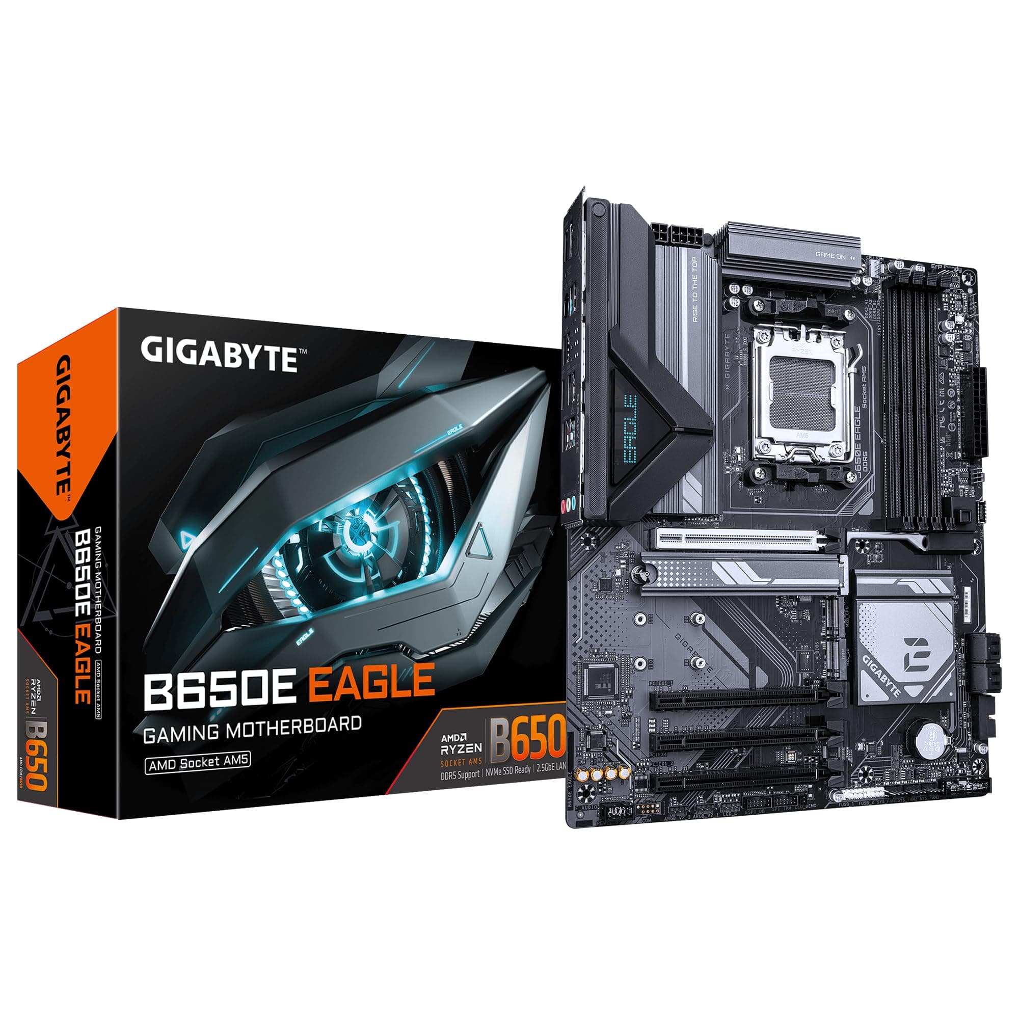 GIGABYTE B650E Eagle Mainboard – AMD Ryzen 9000 Series CPUs, 8+2+2-Phasen-VRM, bis zu 8200 MHz DDR5 (OC), 1× PCIe 5.0 + 2× PCIe 4.0 M.2, 2.5-GbE-LAN, USB 3.2 Gen 2 Bild 2