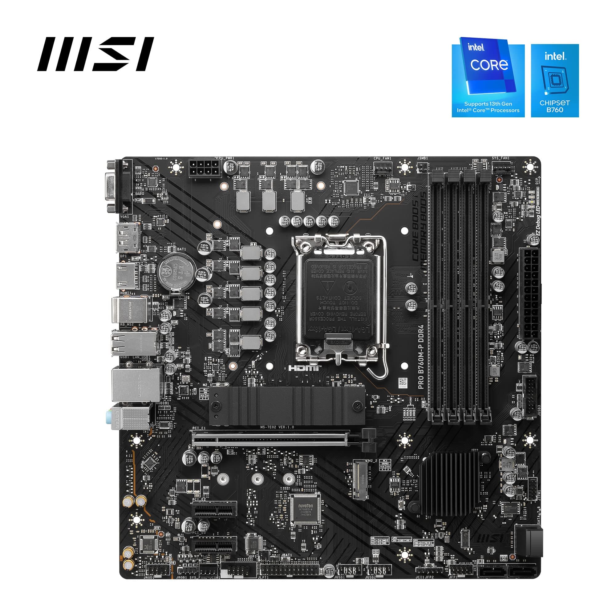 MSI PRO B760M-P DDR4 Mainboard, Unterstützt Intel 12., 13. & 14. Gen Core Prozessoren, LGA 1700, DDR4 Memory Boost 4800+MHz/OC, PCIe 4.0 x16 Slot, M.2 Gen4 Slots, Micro-ATX,divers,M-ATX Bild 4