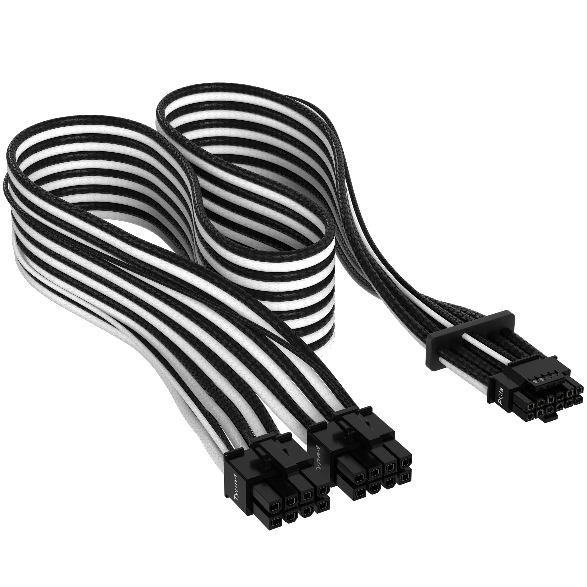 Corsair Premium 600W PCIe 5.0 / Gen 5 12VHPWR-Netzteilkabel – Passend für Typ-4-Netzteile über Zwei 8-Pin-PCIe-Anschlüsse – 12+4-Pin-Stecker – Mesh-Paracord-Ummantelung – Schwarz/Weiß