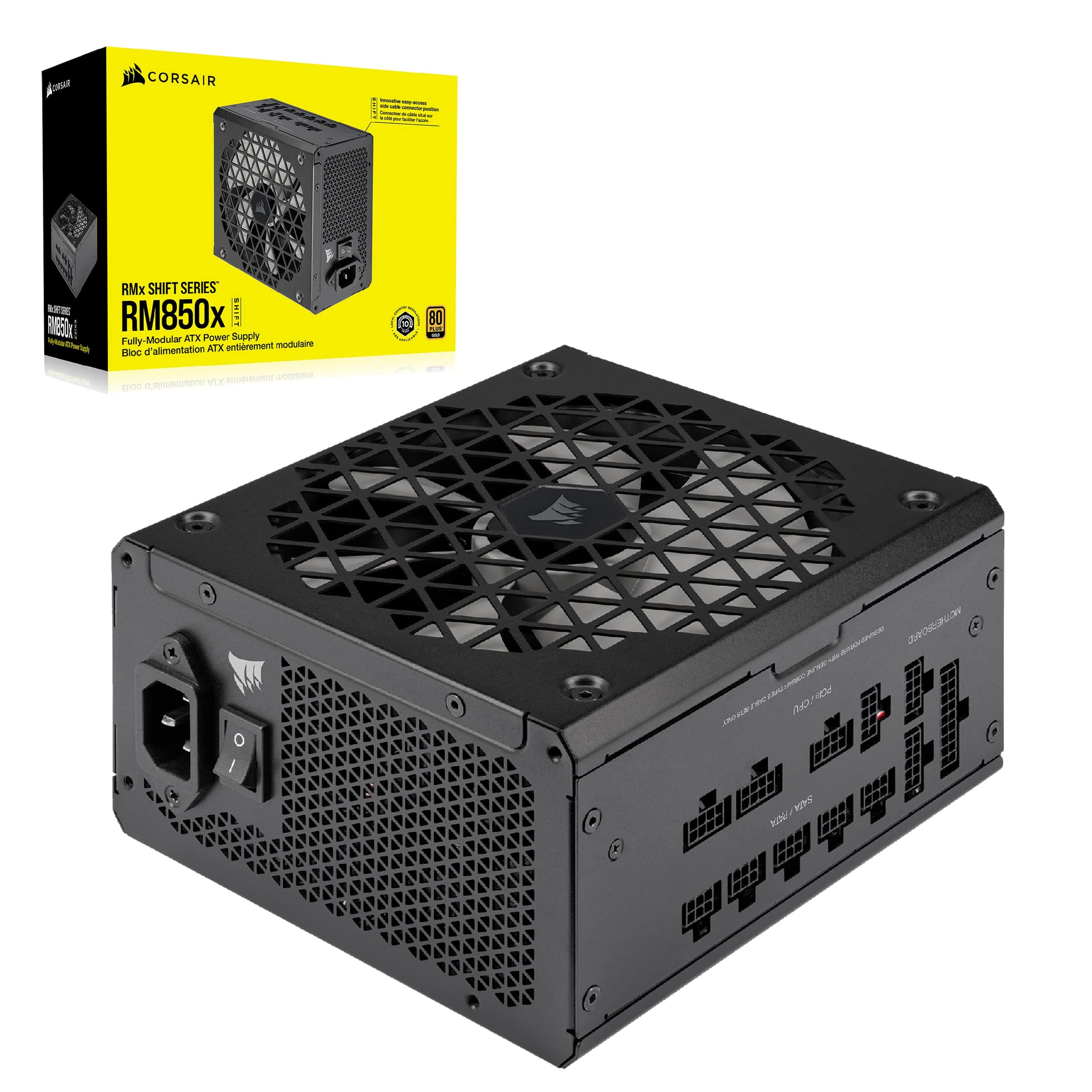 Corsair RM850x SHIFT Vollmodulares ATX-Netzteil - Modulare Seitenschnittstelle - ATX 3.1- & PCIe 5.1-kompatibel - Null-Drehzahl-Lüftermodus - 105°C-Kondensatoren - 80 PLUS Gold-Effizienz - Schwarz 850 Watts Schwarz