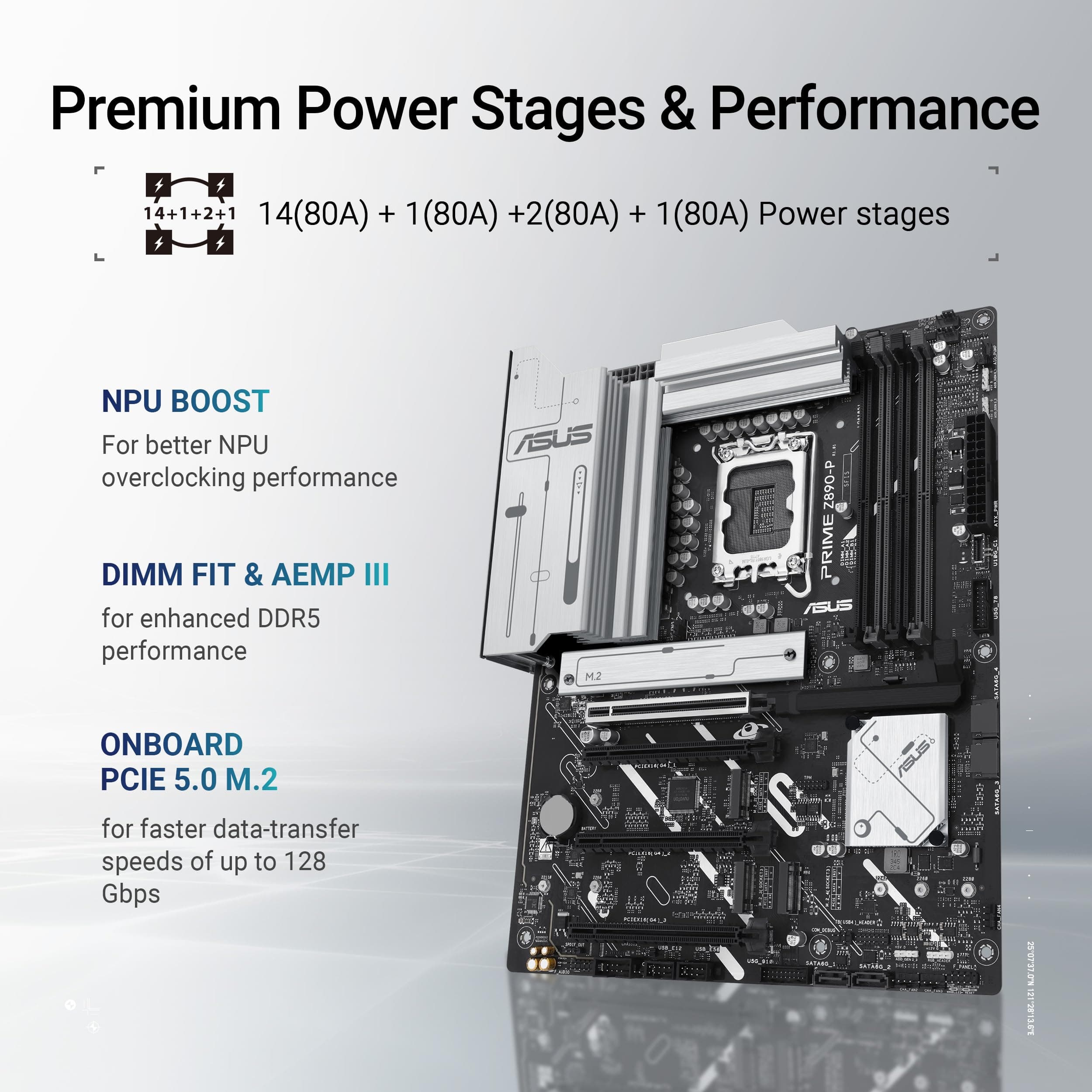 ASUS Prime Z890-P Gaming Mainboard Sockel Intel LGA1851 (ATX, DDR5, PCIe 5.0, 4X M.2, DisplayPort, HDMI, Advanced AI, Aura Sync, PCIe Slot Q-Release) P Prime Z890 Bild 5